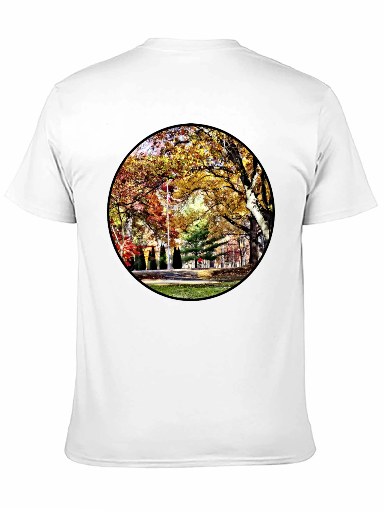 Black Autumn Park Scene Black T-Shirt view 11