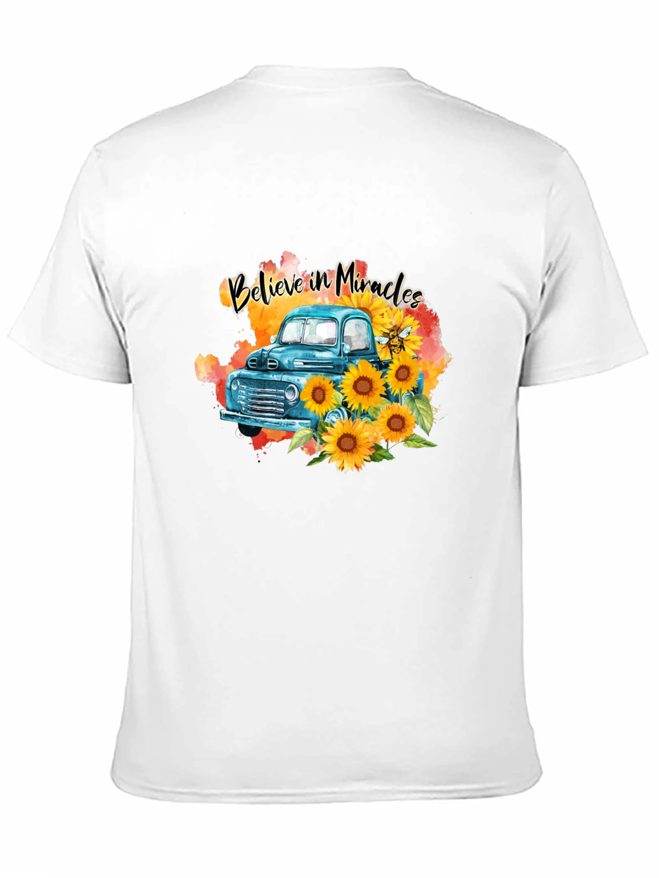 Black Believe in Miracles Sunflower Truck T-Shirt view 11