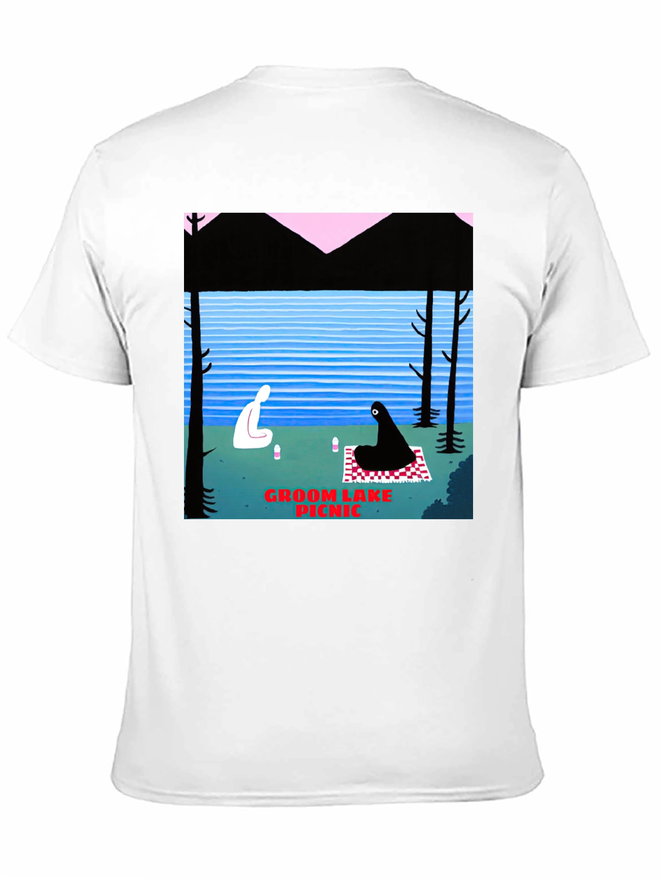 Black Groom Lake Picnic Graphic T-Shirt - Unique Art Tee view 11
