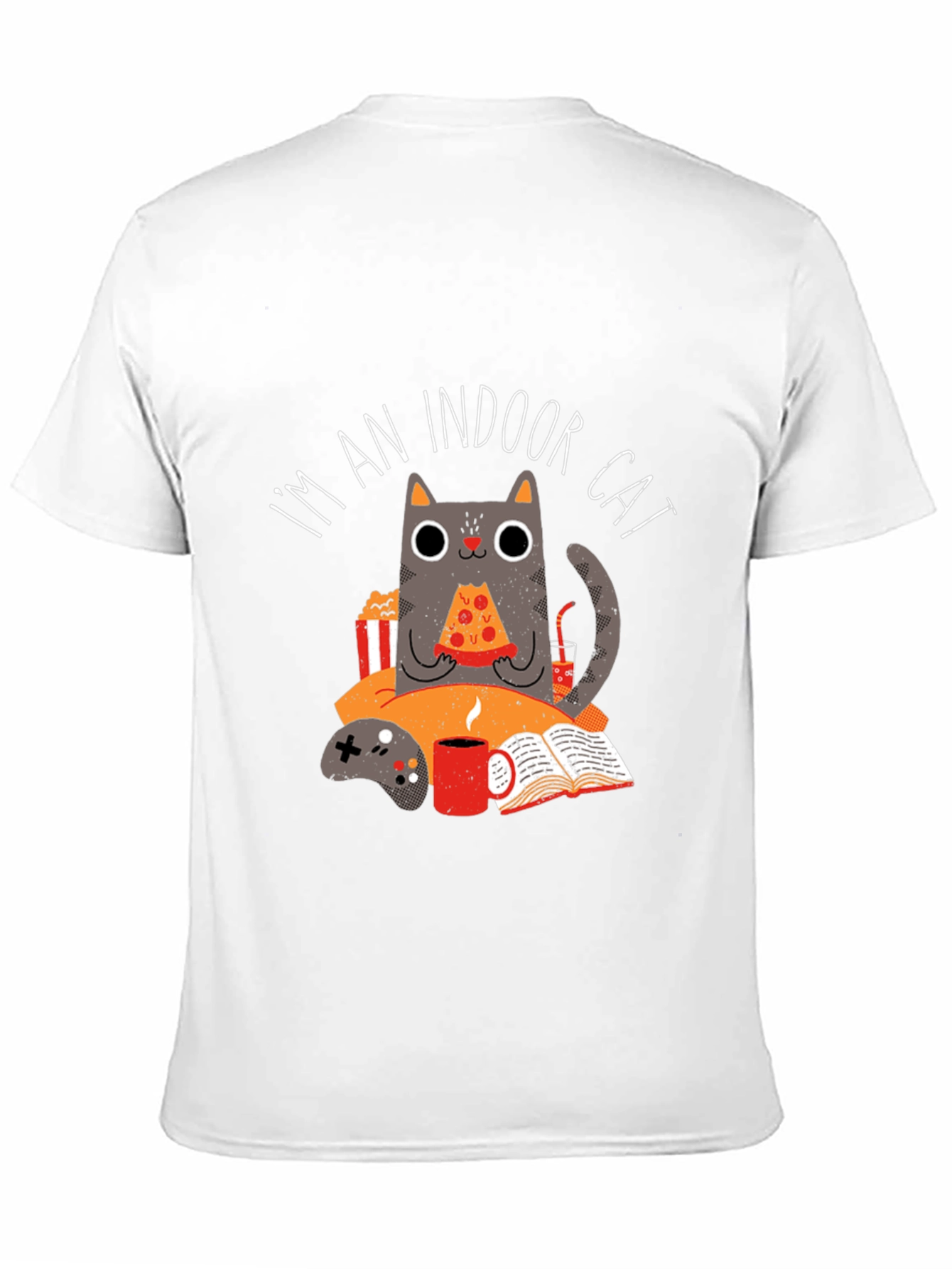 Black Indoor Cat T-Shirt - Gamer & Pizza Lover view 11