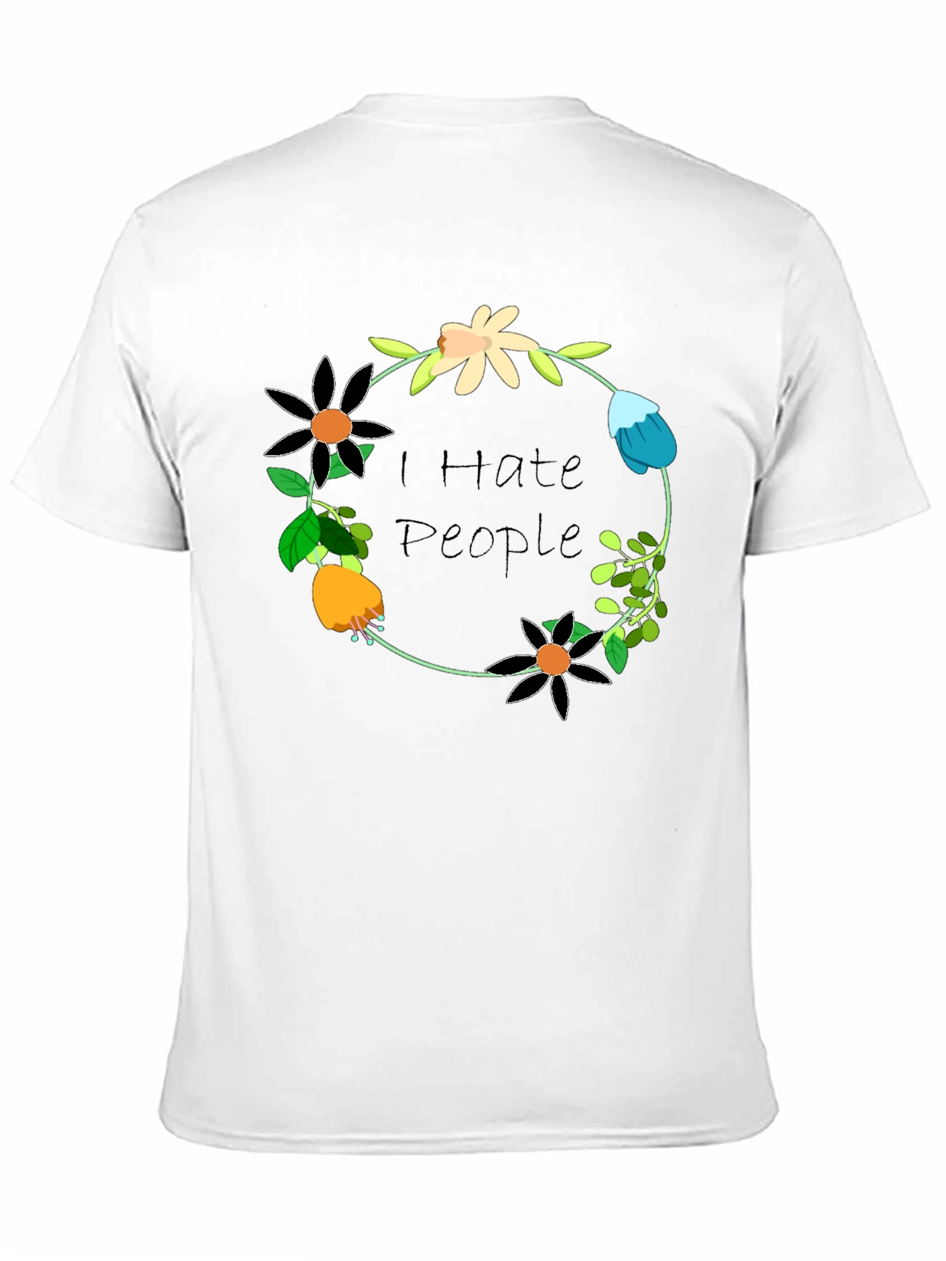 Black I Hate People Floral Wreath T-Shirt view 11