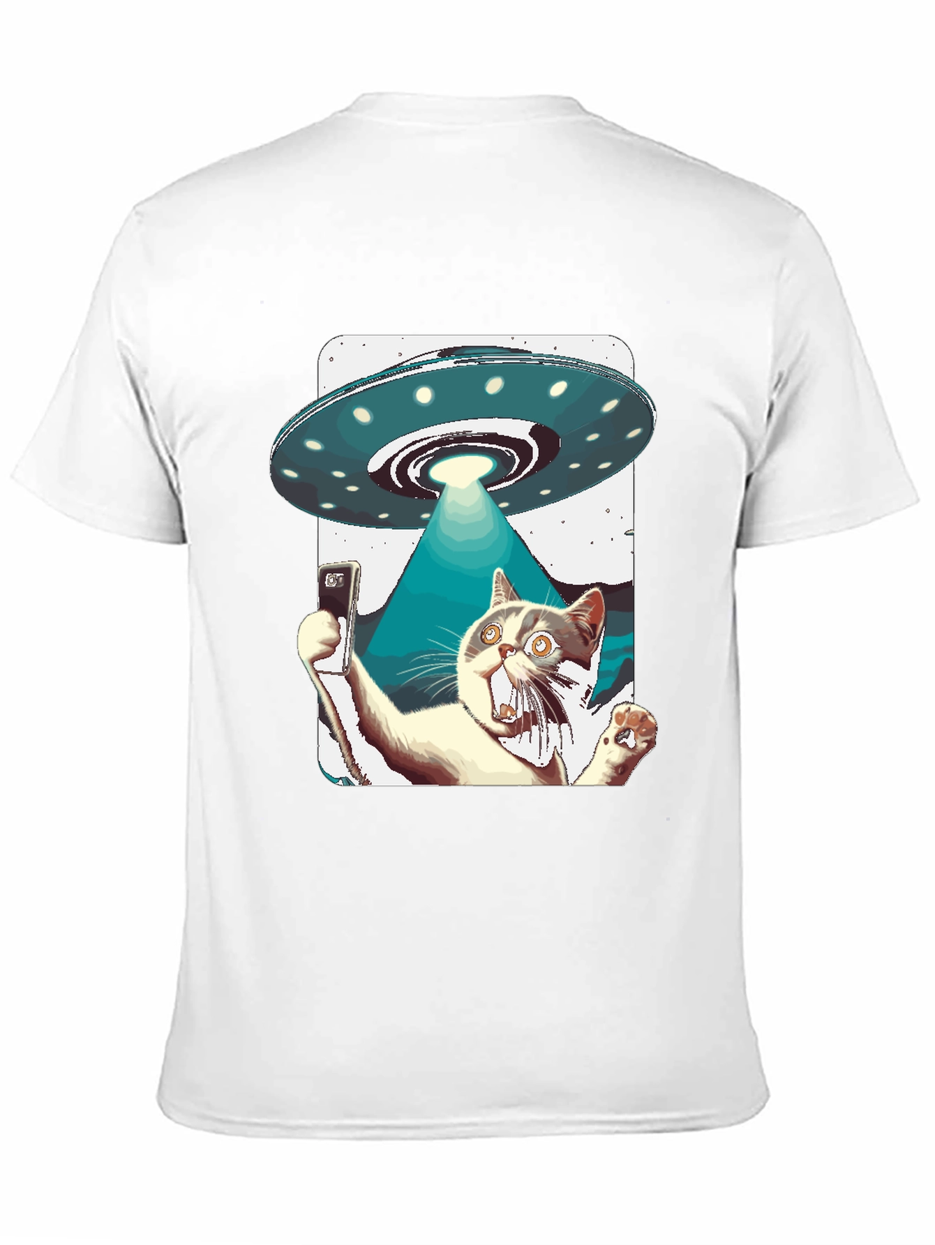 Black Alien Abduction Cat Selfie T-Shirt view 11