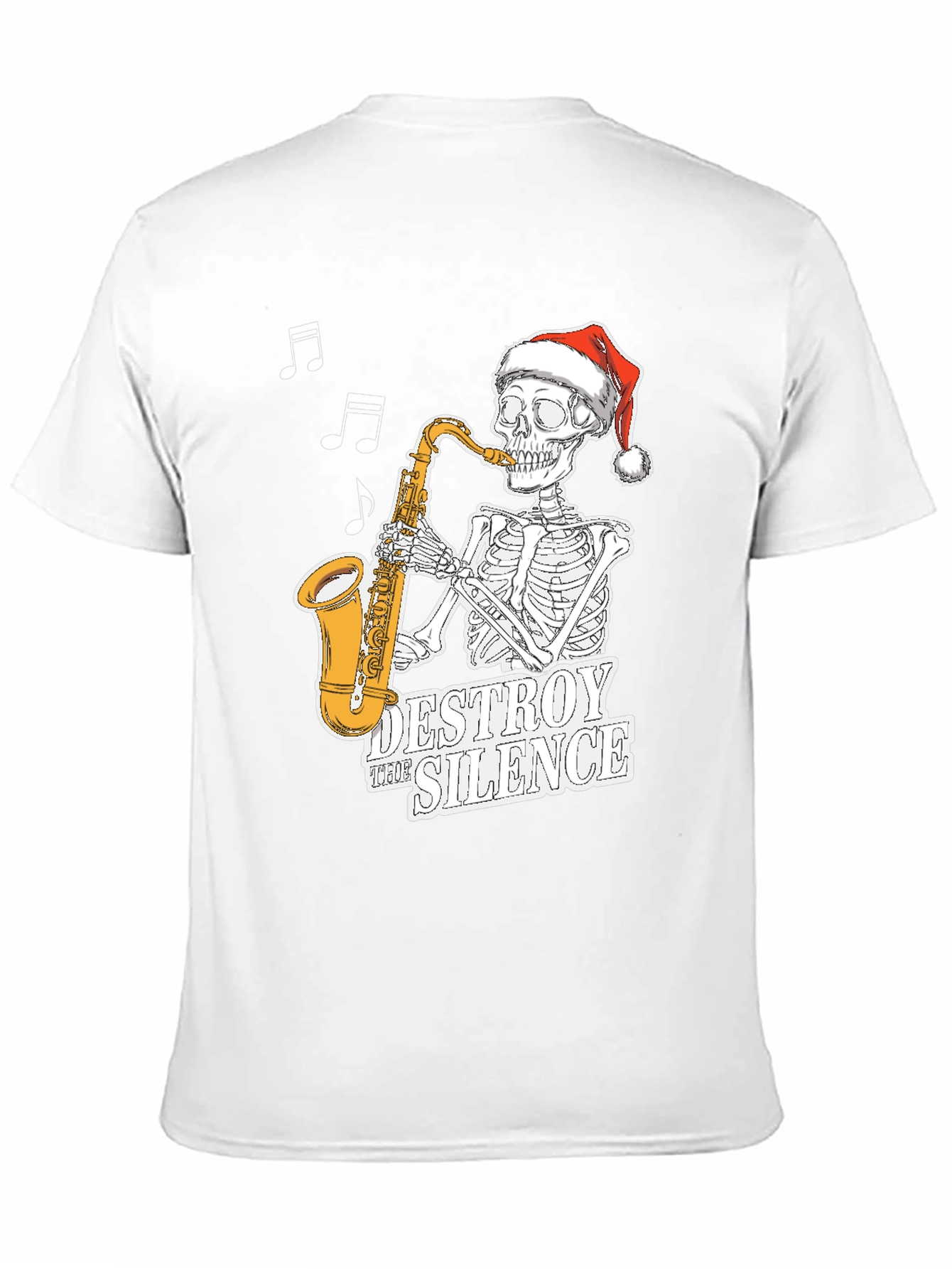 Black Skeleton Santa Saxophone T-Shirt - Destroy the Silence Tee view 11