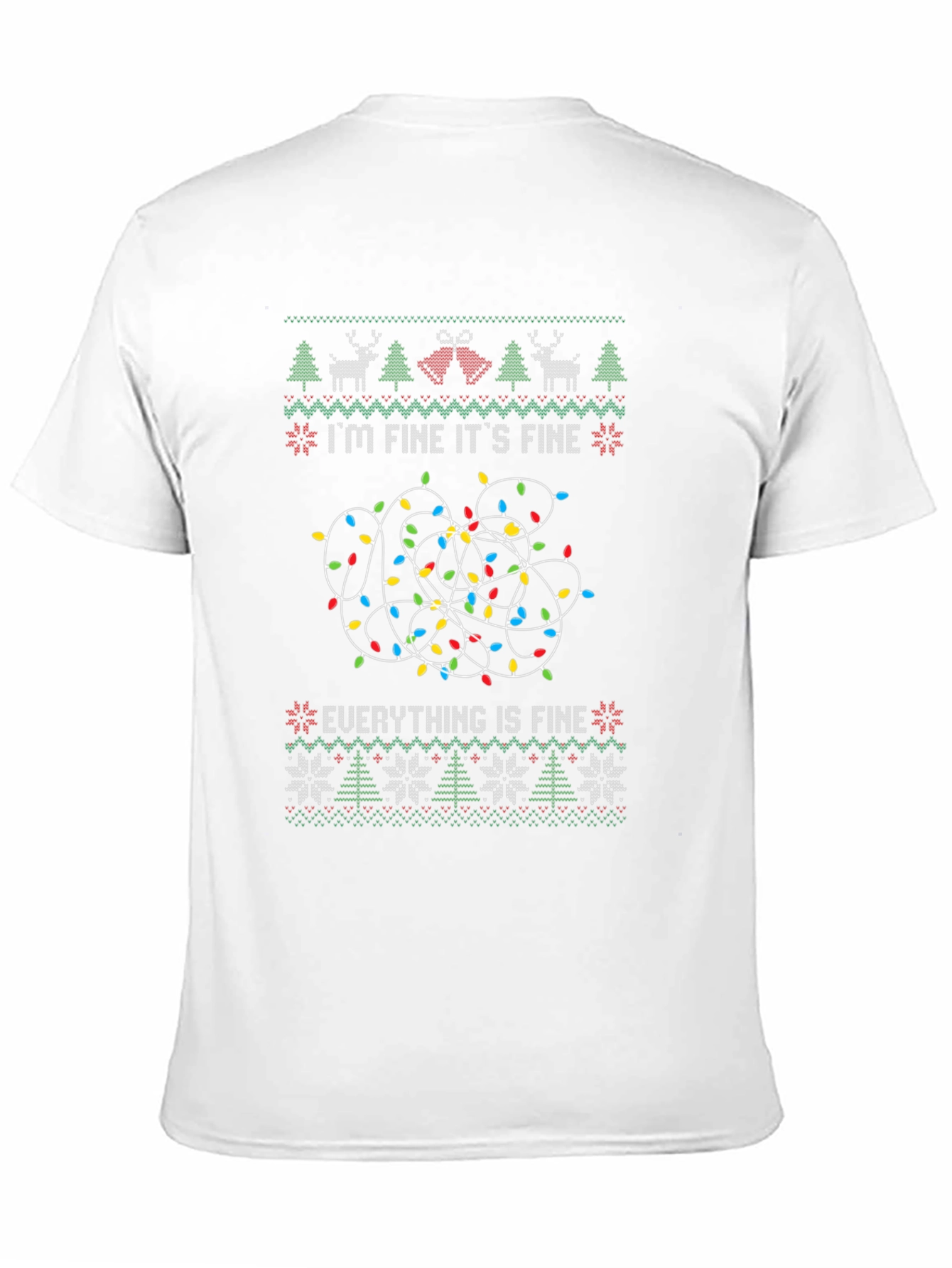 Black I'm Fine It's Fine Everything is Fine Christmas Lights Ugly Sweater T-Shirt view 11
