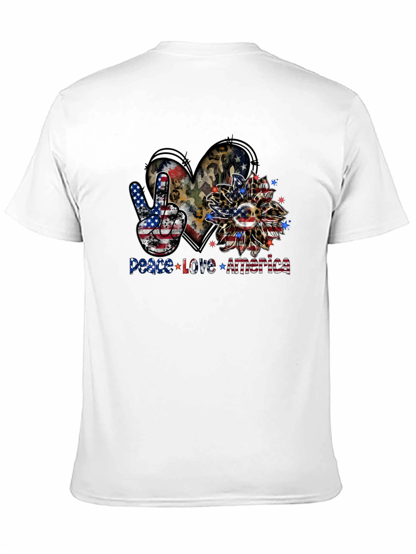 Black Patriotic Peace Love America Graphic T-Shirt view 11