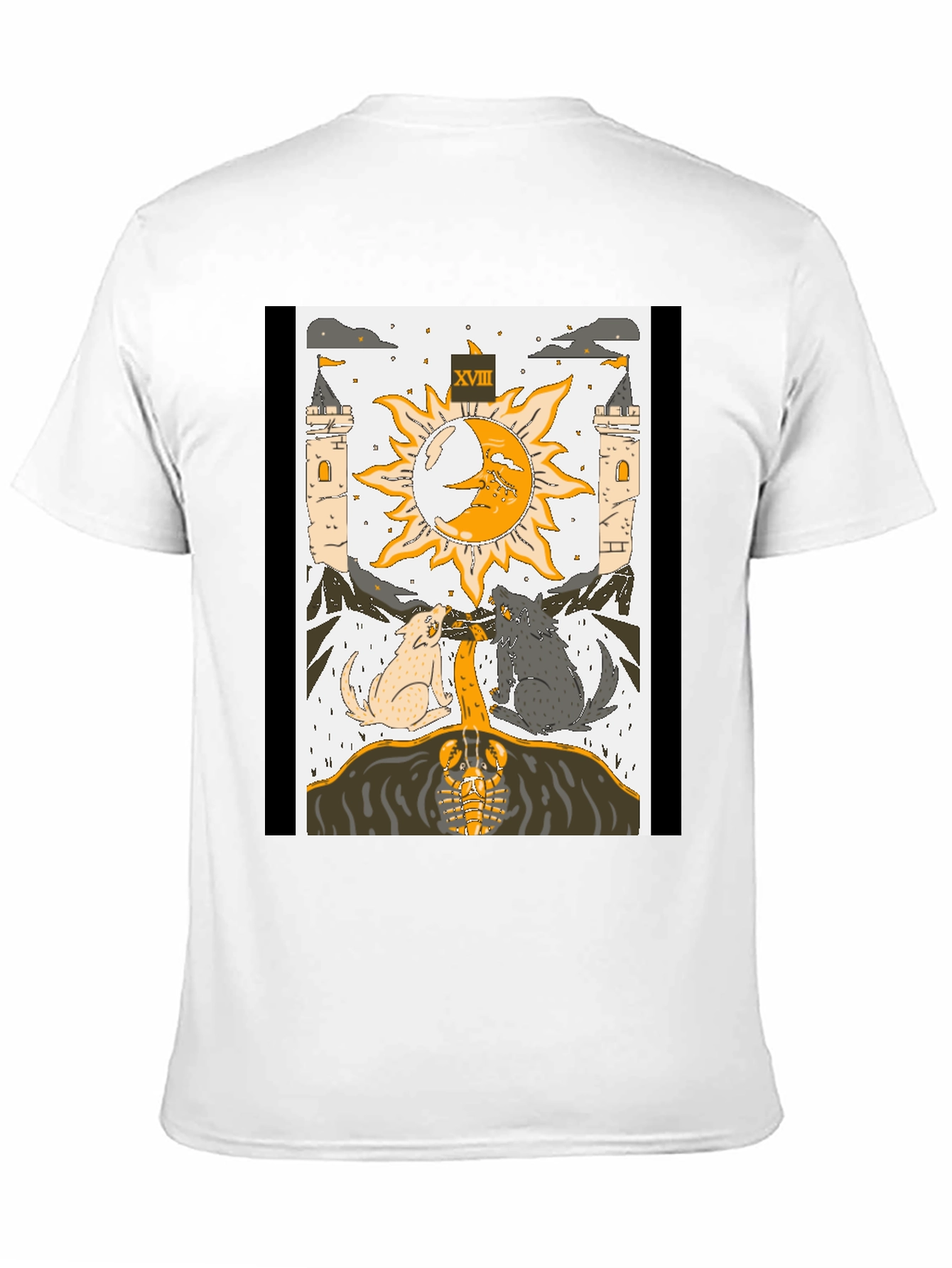 Black Moon Tarot Card T-Shirt - Lunar Wolves Design view 11