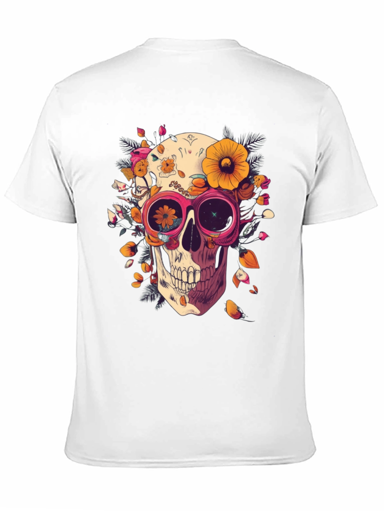 Black Floral Skull Graphic Tee - Unique Unisex T-Shirt view 11