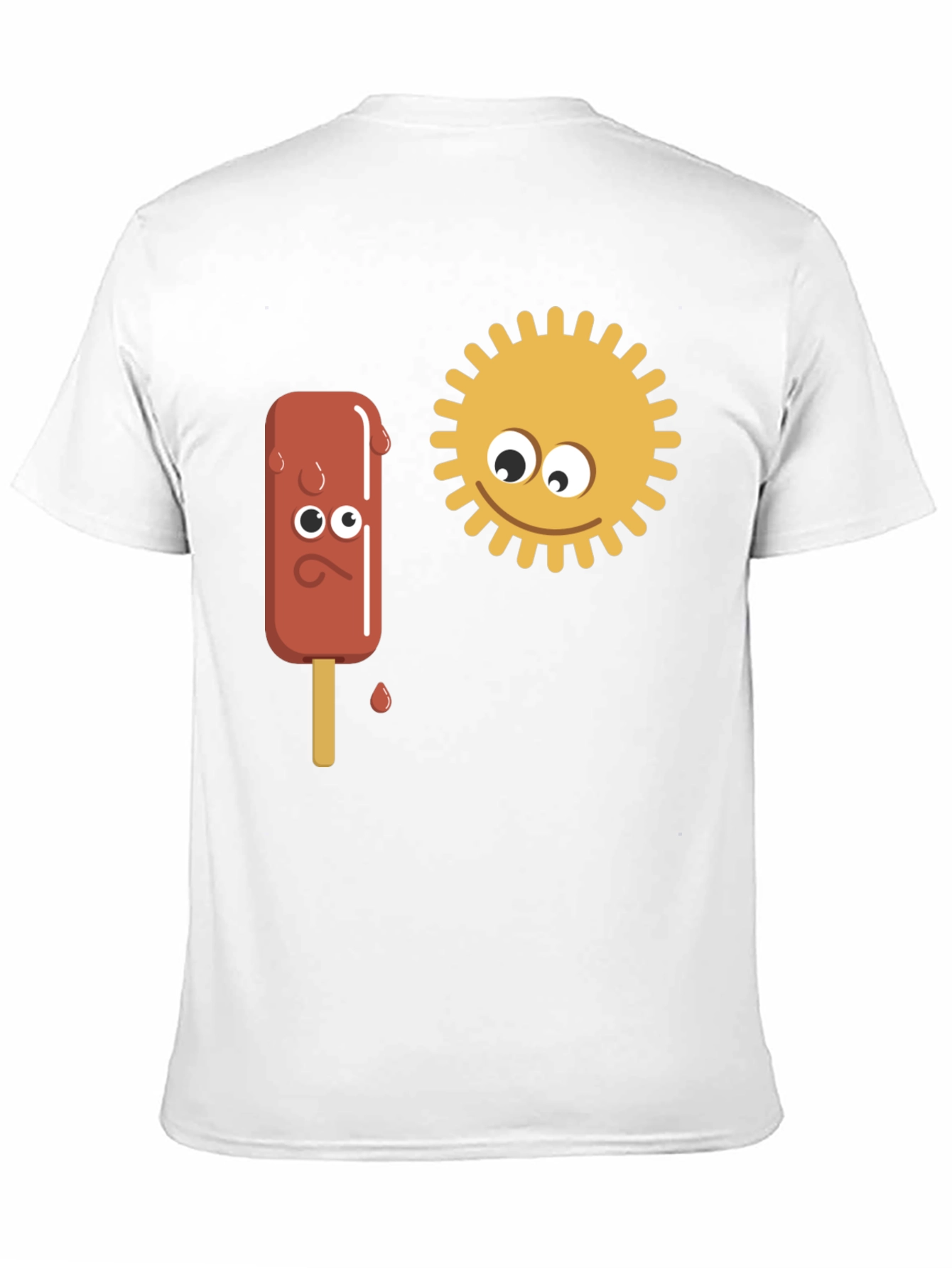 Black Funny Cartoon Sun & Ice Cream Men's Black T-Shirt view 11