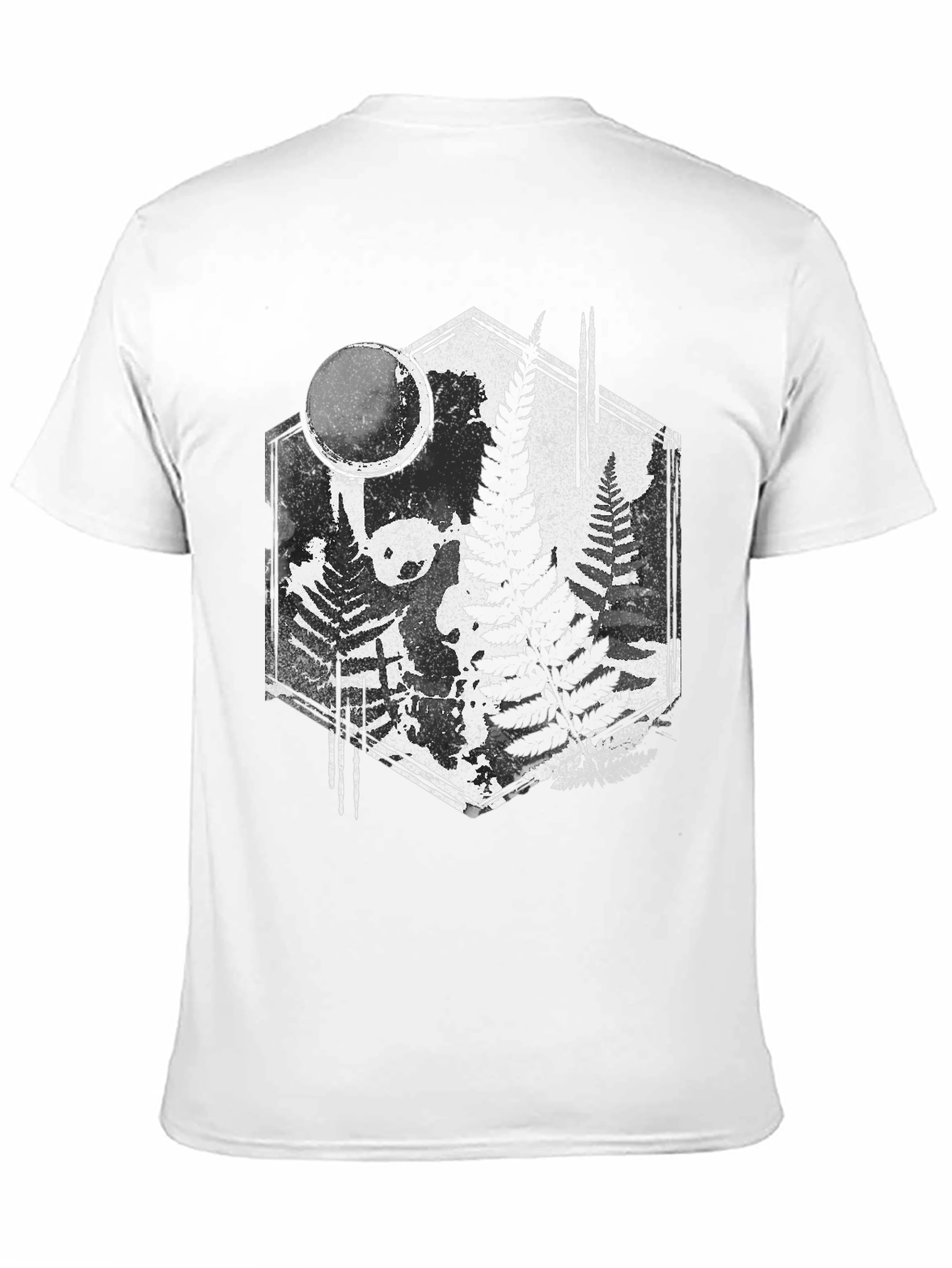 Black Fern Forest Panda Black T-Shirt - Nature Inspired Graphic Tee view 11