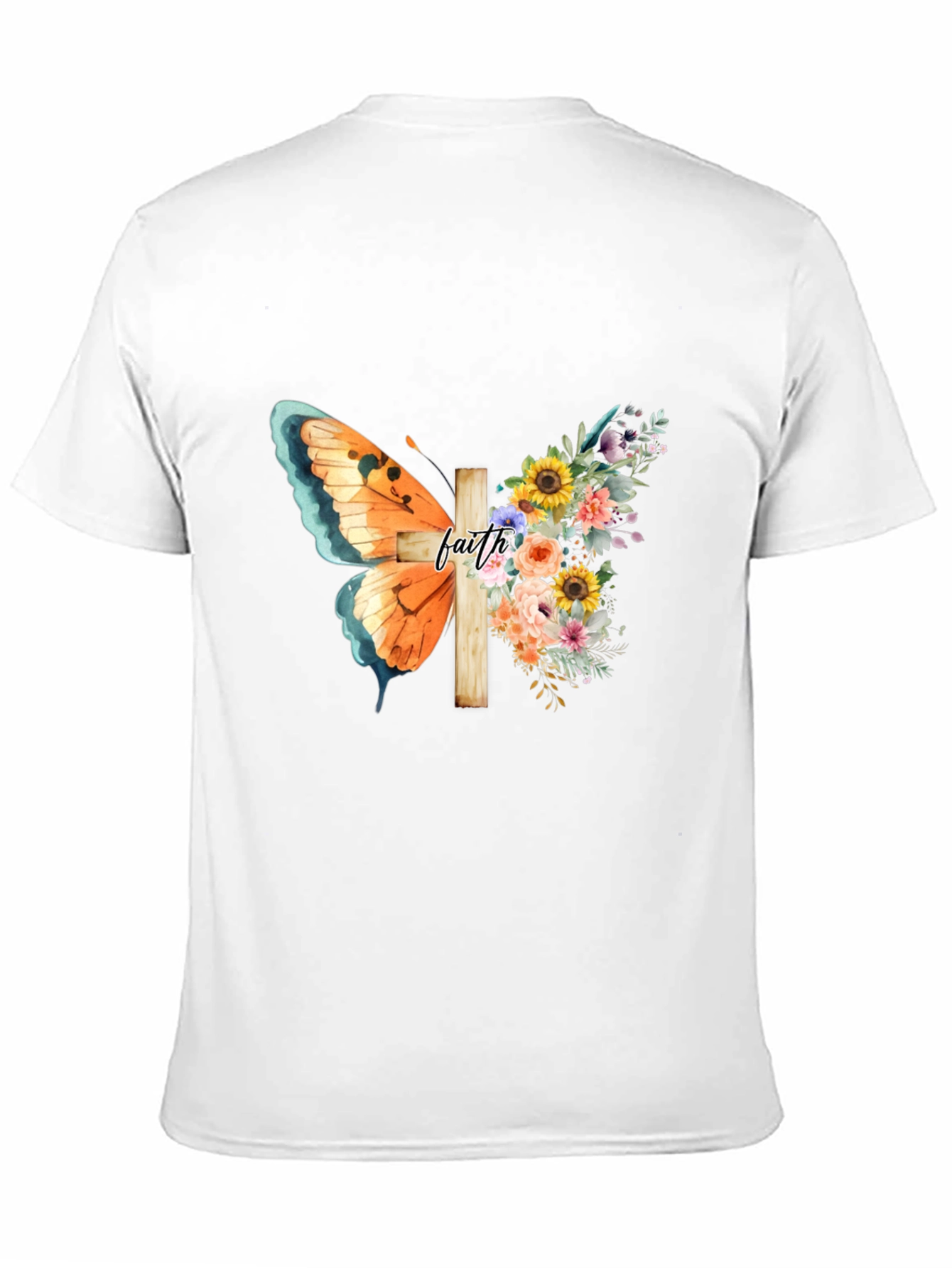 Black Faith Butterfly Floral Cross Graphic Tee view 11
