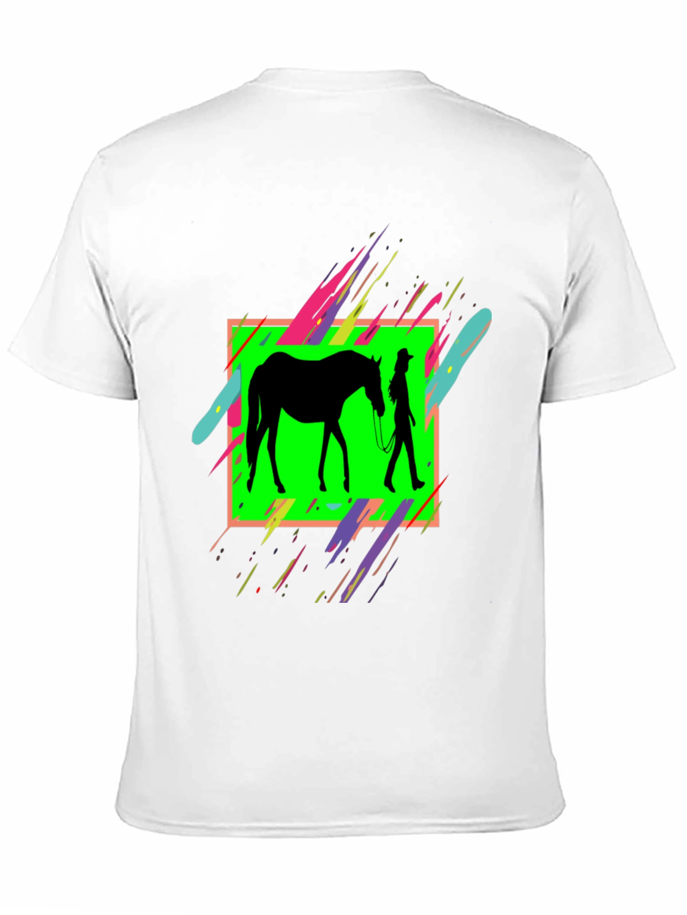 Black Horse & Rider Graphic Tee - Neon Silhouette Design view 11