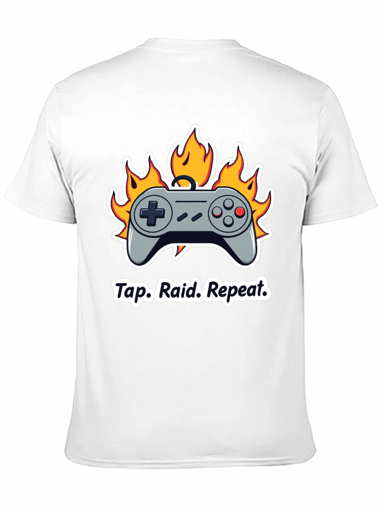 Black Gamer T-Shirt: Tap Raid Repeat - Controller in Flames view 11