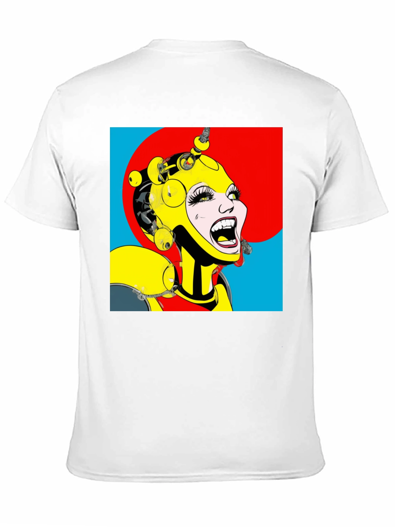 Black Pop Art Robot Woman Graphic T-Shirt view 11