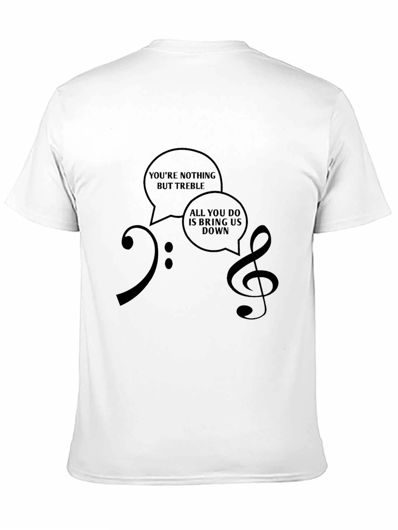 Black Musical Humor T-Shirt: Treble & Bass Clef Design view 11