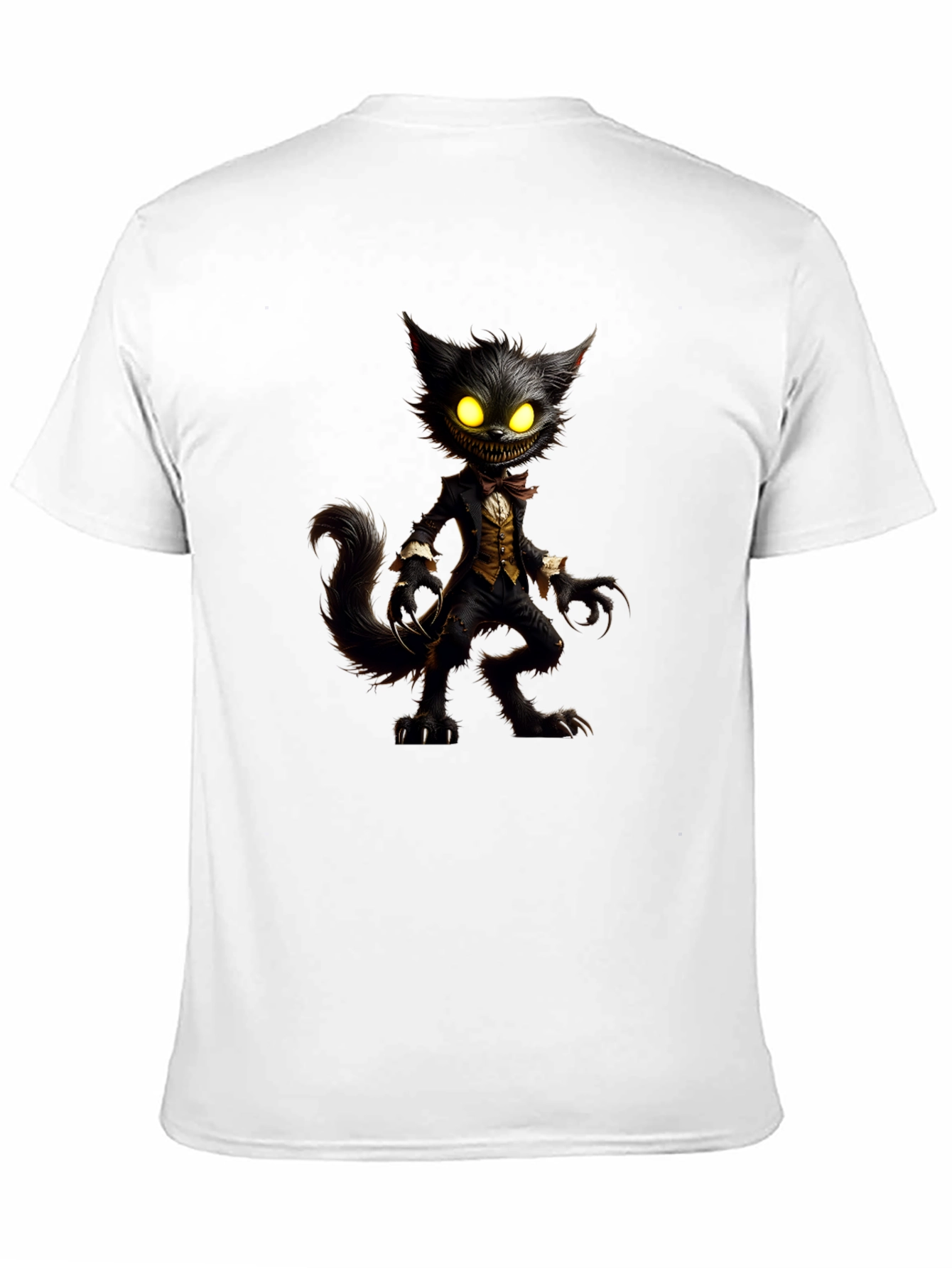 Black Creepy Cat T-Shirt - Unique Graphic Tee view 11