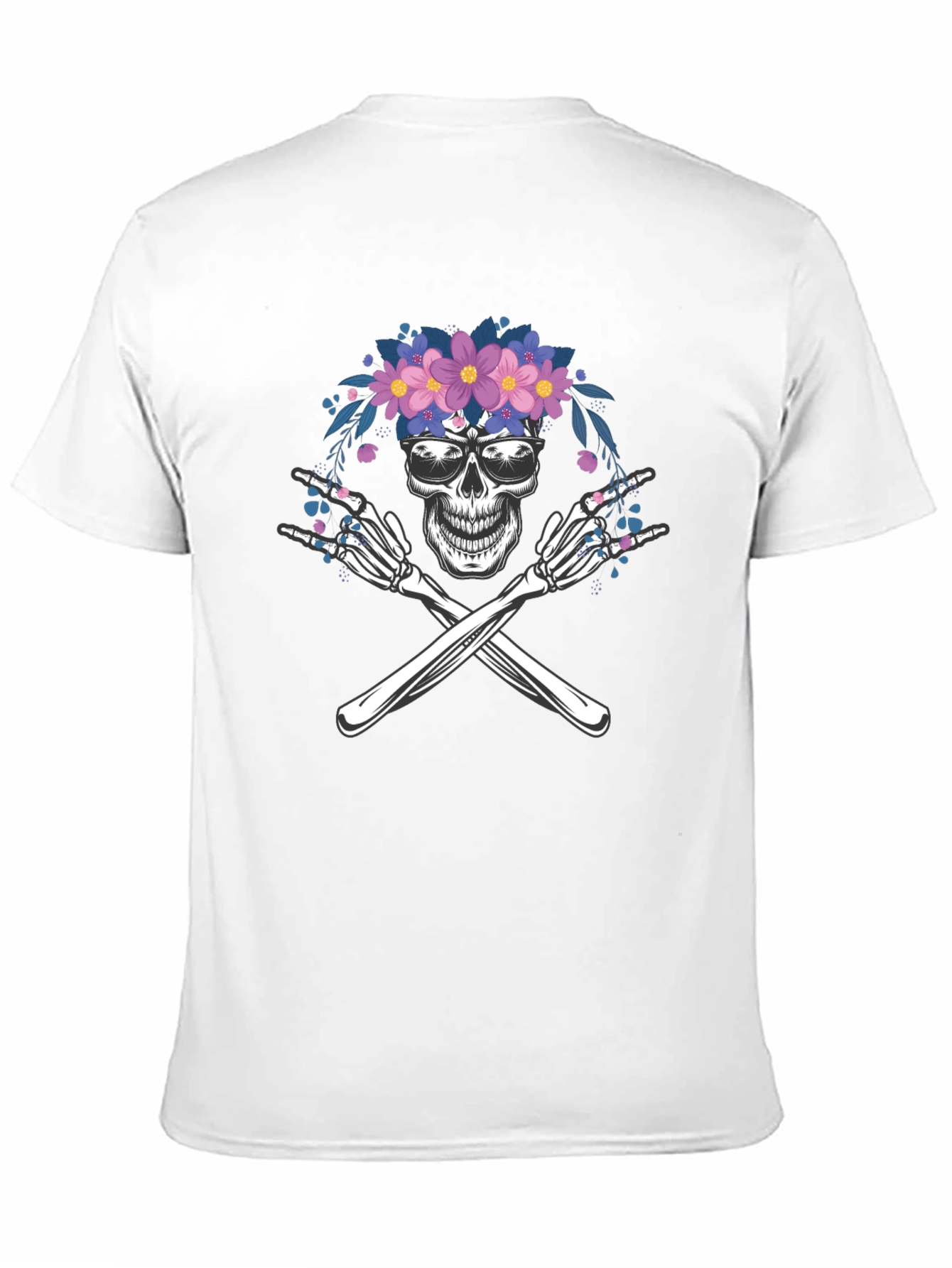 Black Skull & Crossbones Floral T-Shirt view 11