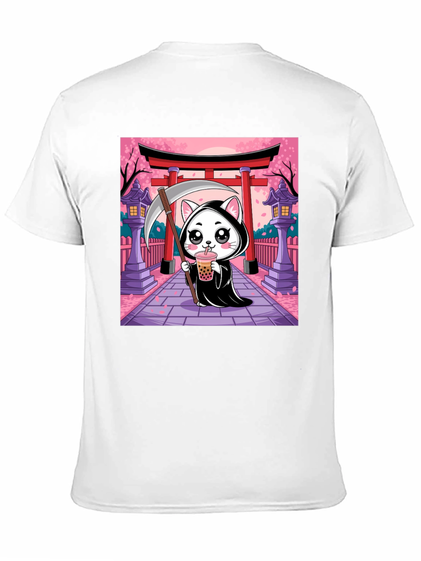 Black Kawaii Grim Reaper Cat T-Shirt view 11