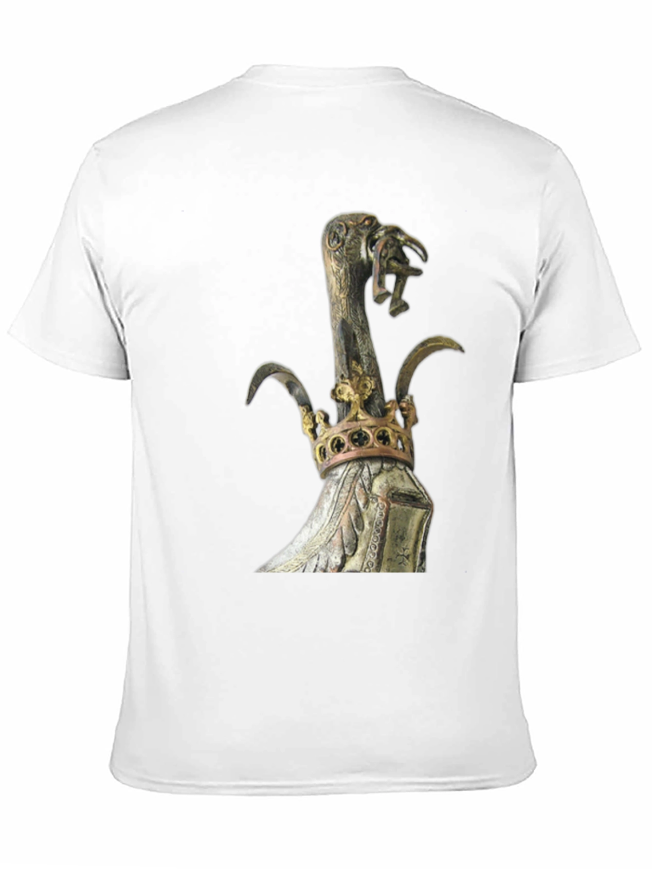 Black Black T-Shirt with Ornate Crown and Bird Scepter Design view 11