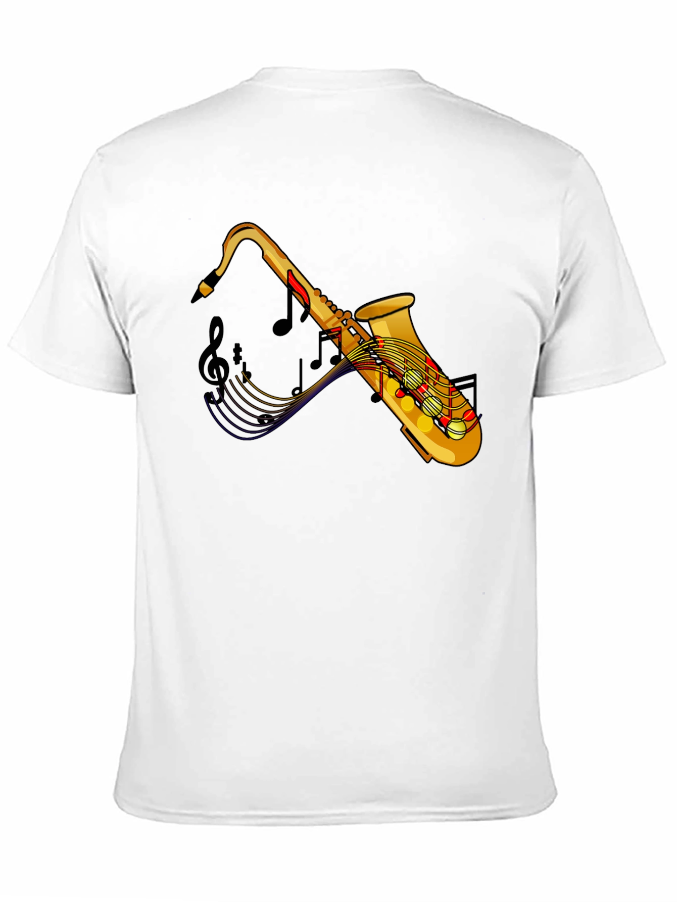Black Saxophone Music Notes Graphic Black Tee Shirt view 11