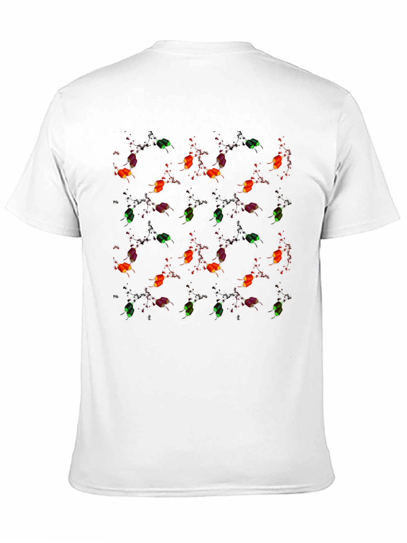 Whimsical Firefly Pattern Black Crew Neck T-Shirt - 11