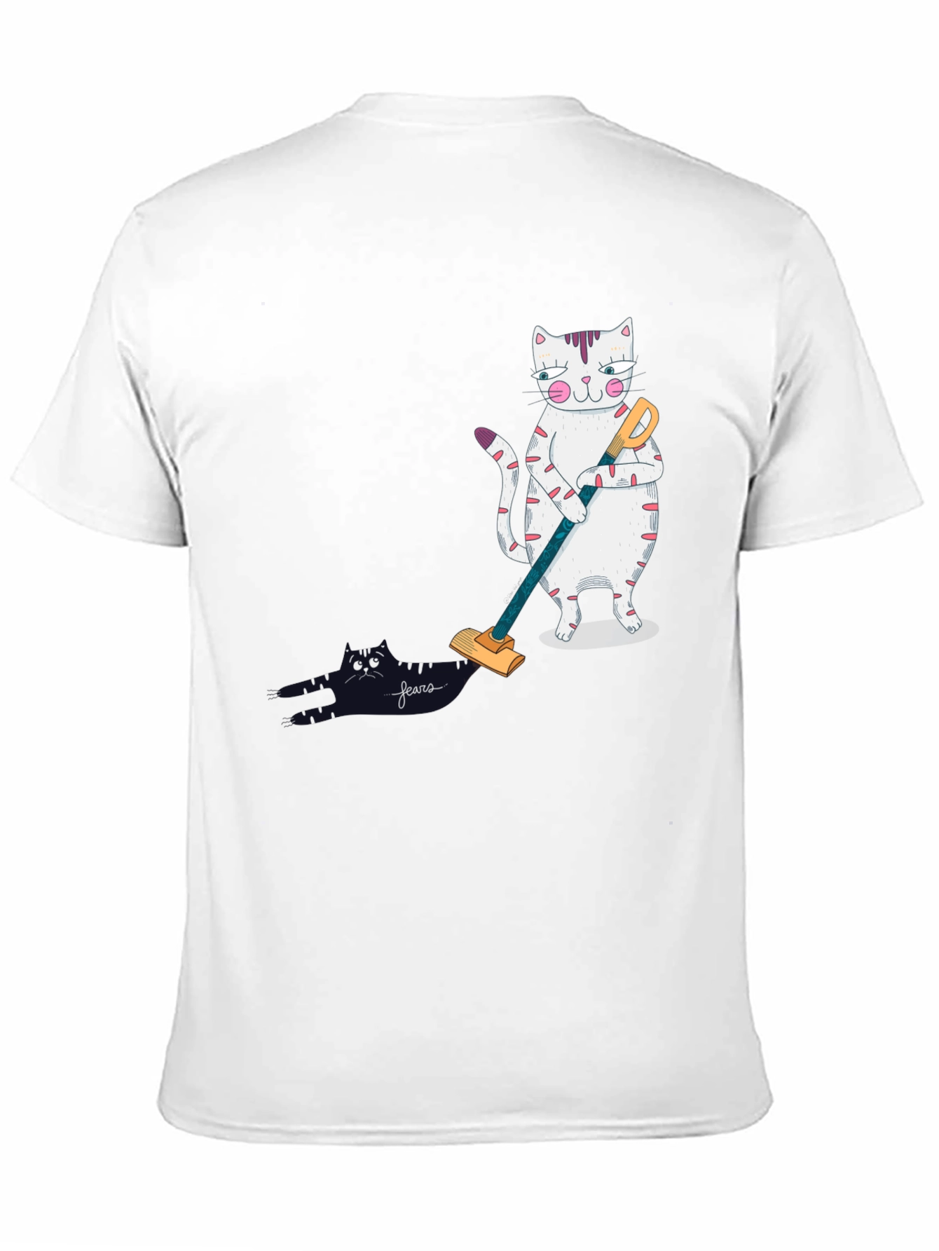 Black Funny Cat Vacuuming T-Shirt view 11