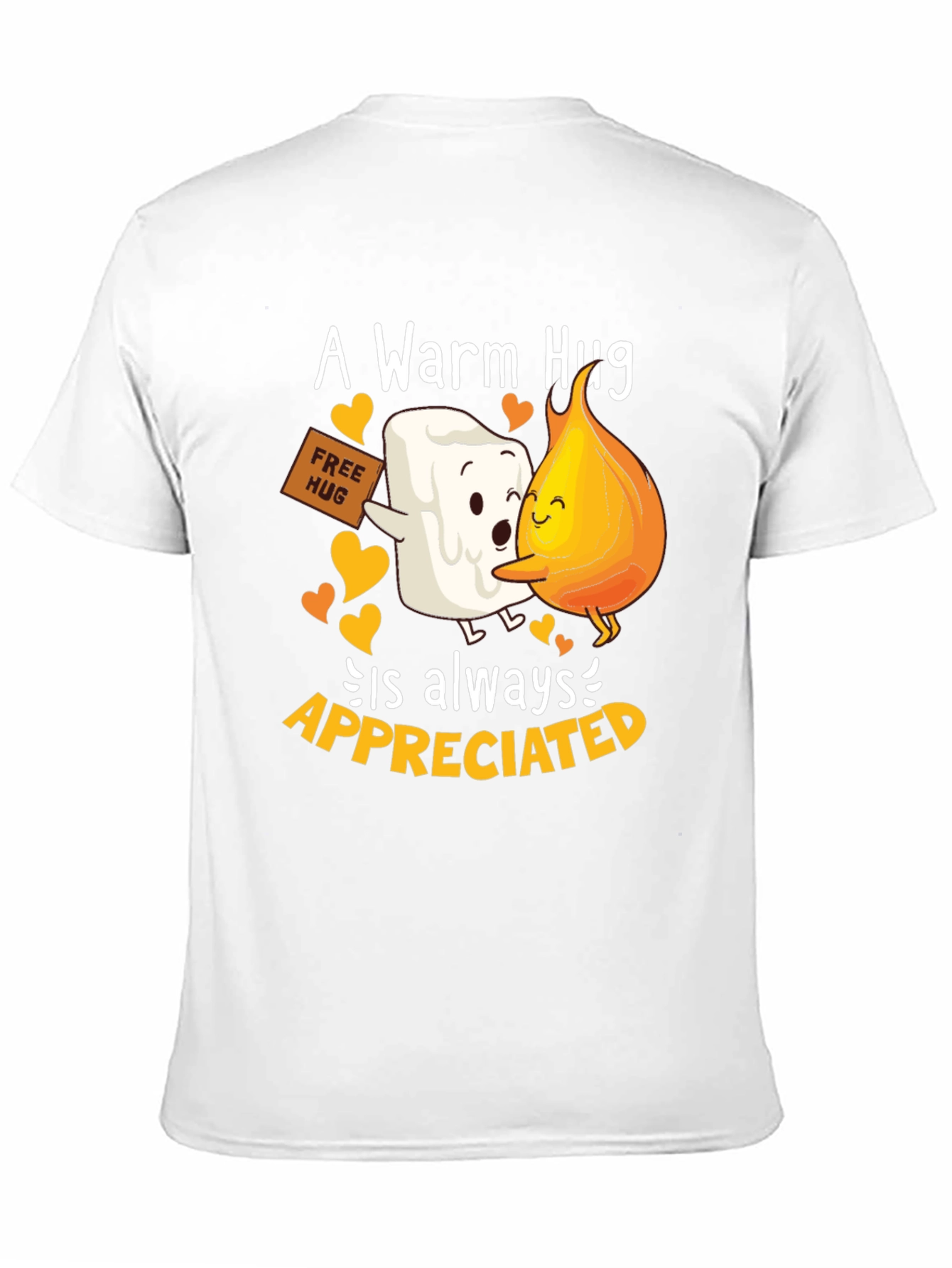 Black Warm Hug T-Shirt: Marshmallow and Flame Design view 11