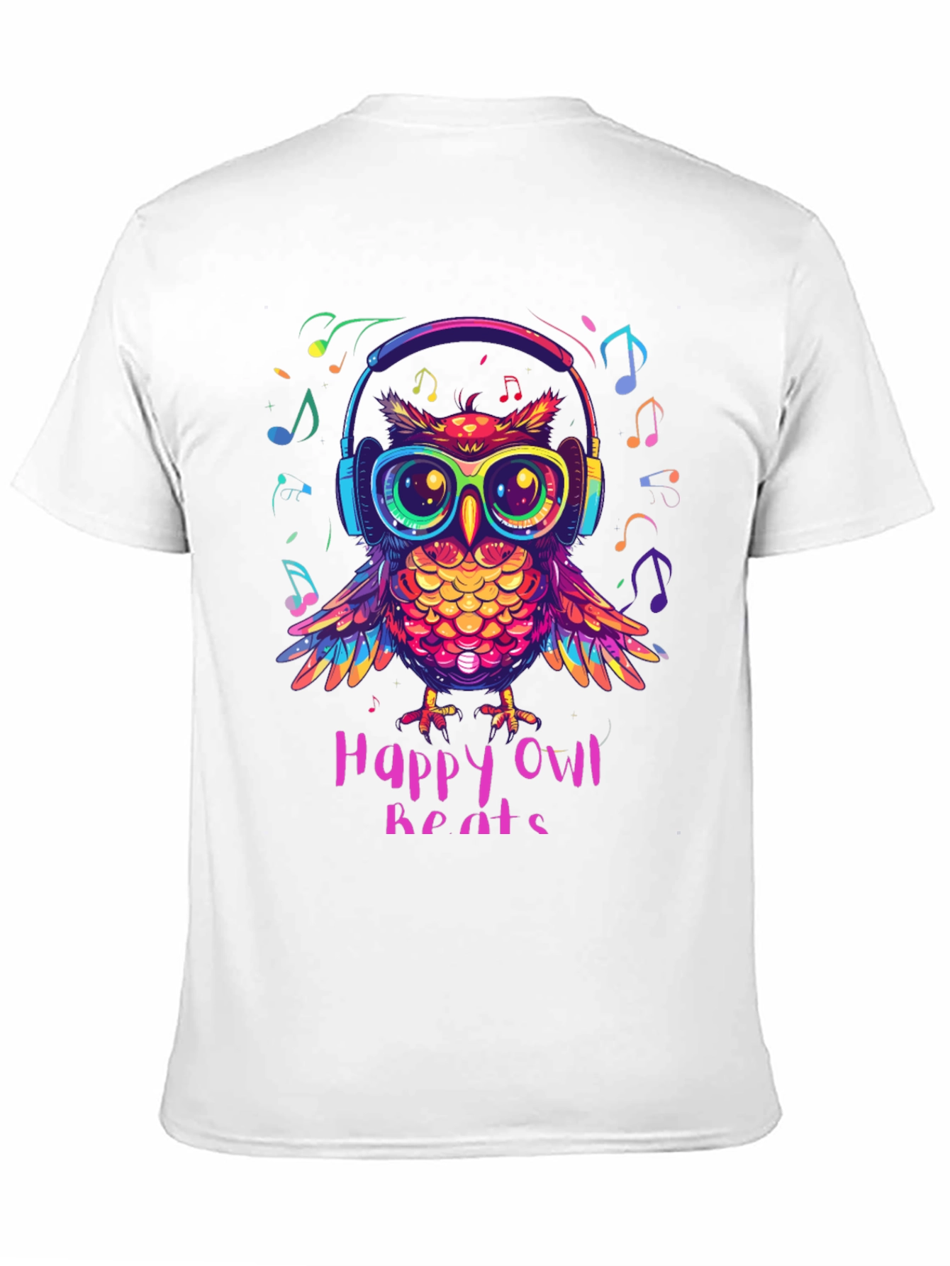 Black Happy Owl Beats T-Shirt - Colorful Music Lover Tee view 11