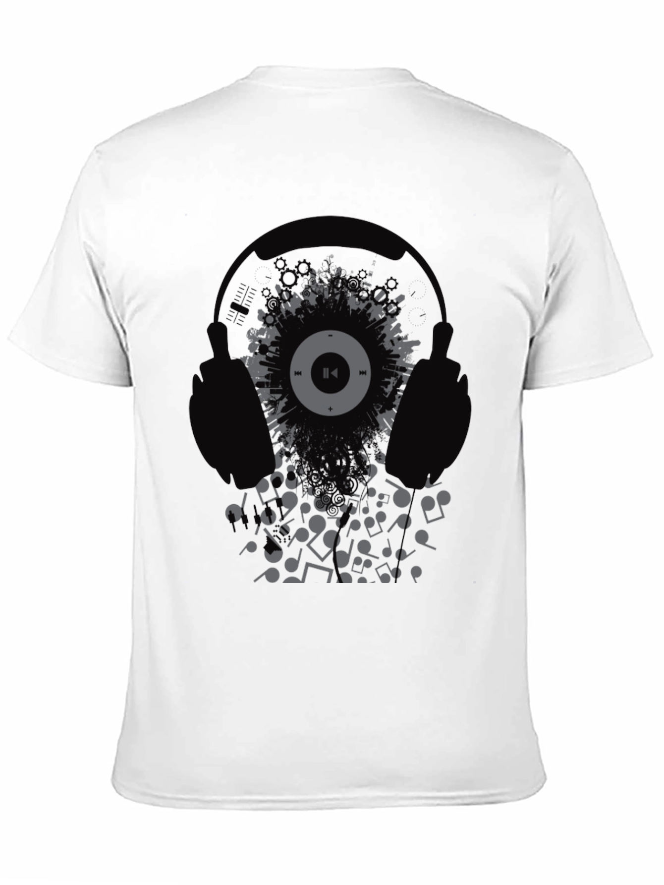 Black Headphones Music T-Shirt view 11