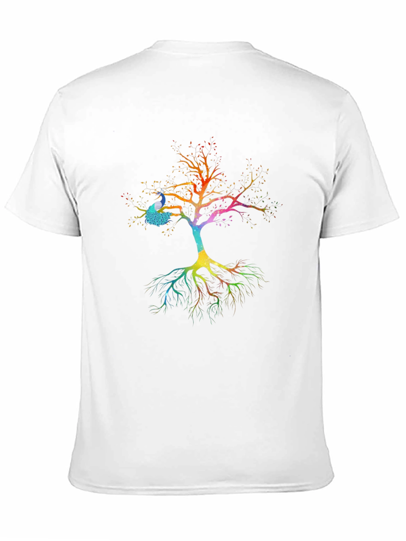 Black Rainbow Tree Peacock Graphic T-Shirt - Men's Black Tee view 11