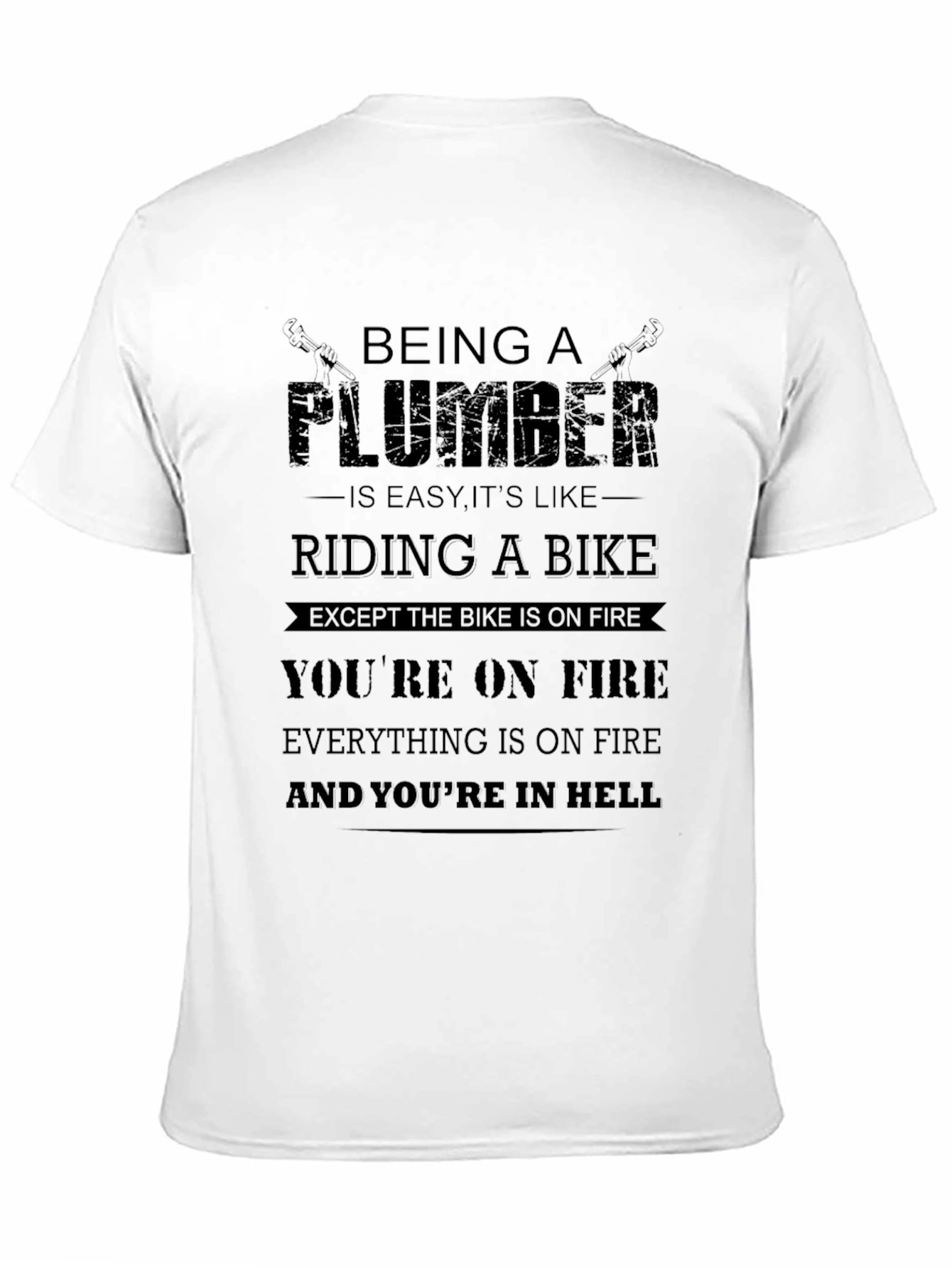 Black Funny Plumber T-Shirt: Riding a Bike in Hell view 11