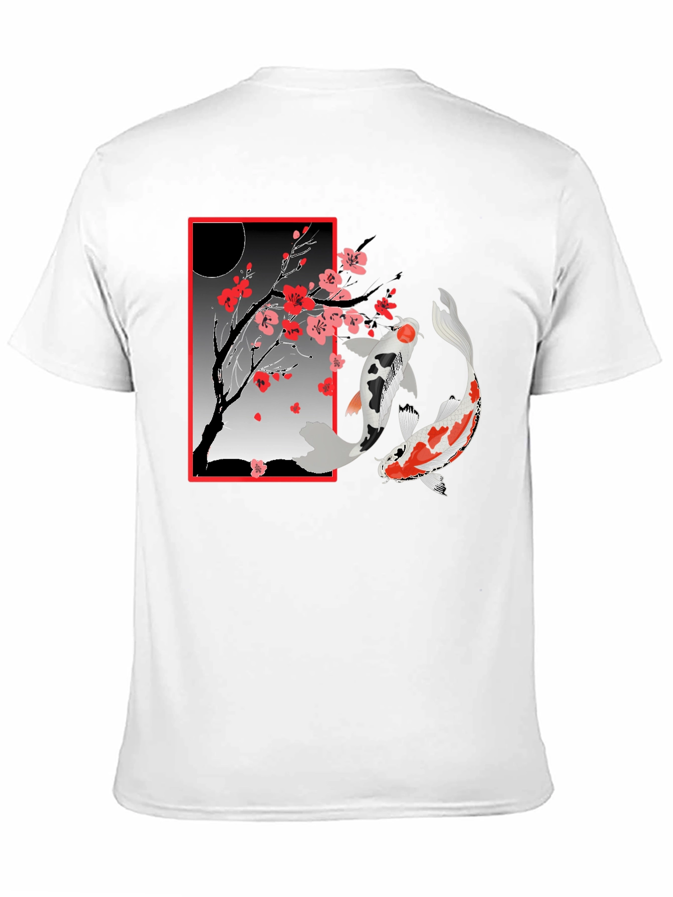 Black Koi Fish Cherry Blossom T-Shirt view 11
