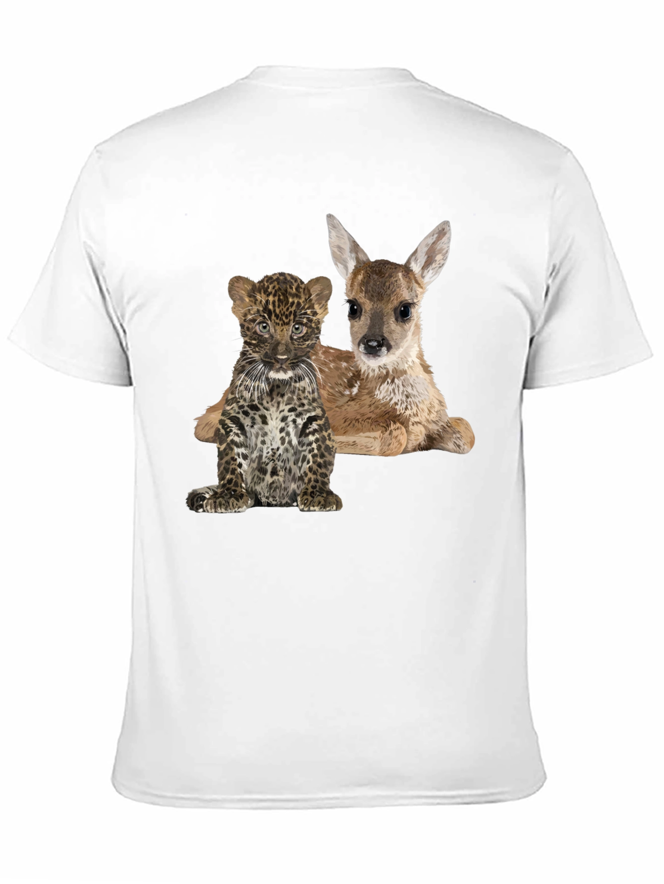 Black Cute Animal Graphic Tee - Deer and Leopard Cub view 11
