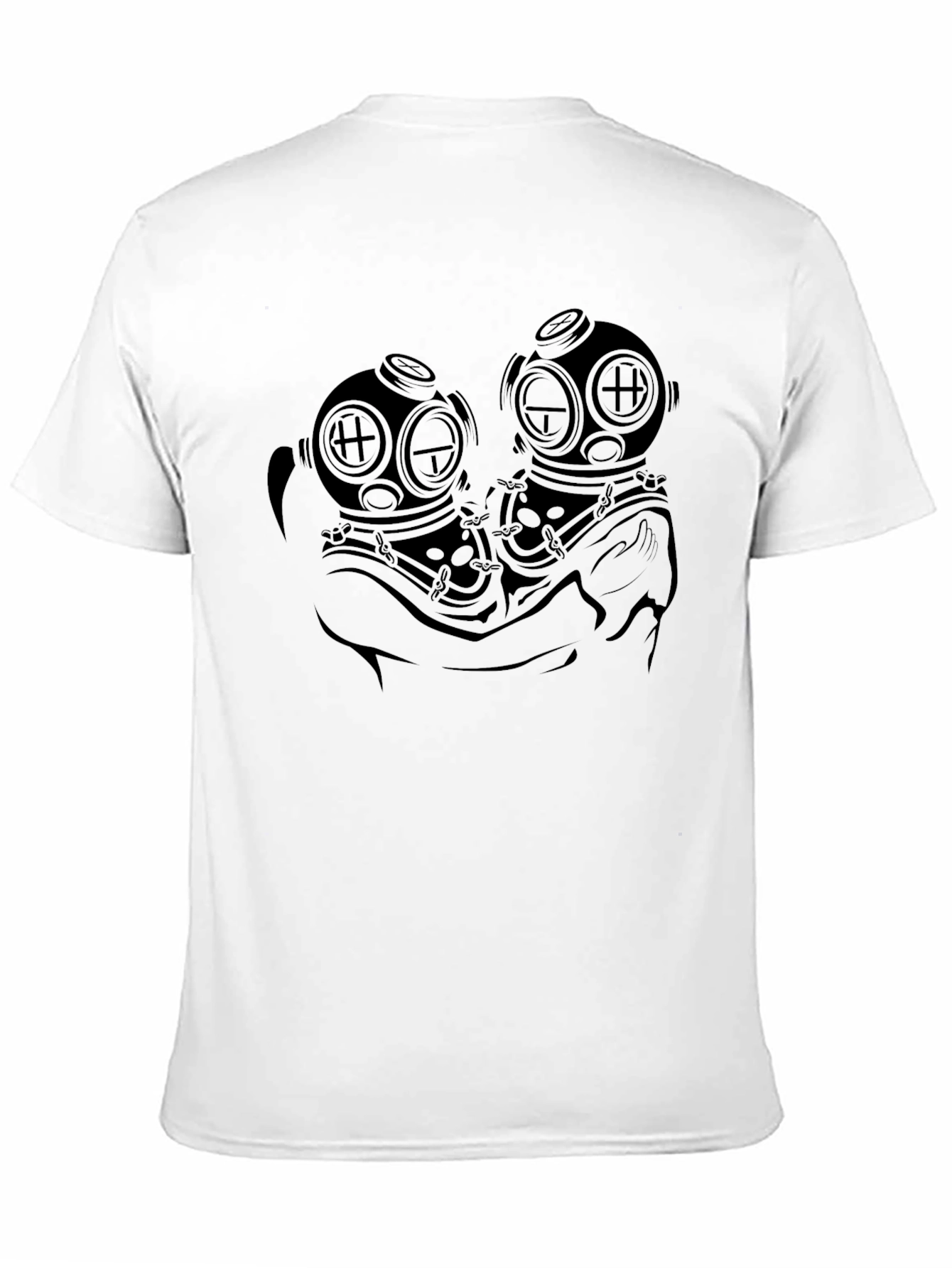 Black Deep Sea Diver Helmet Graphic Black T-Shirt view 11