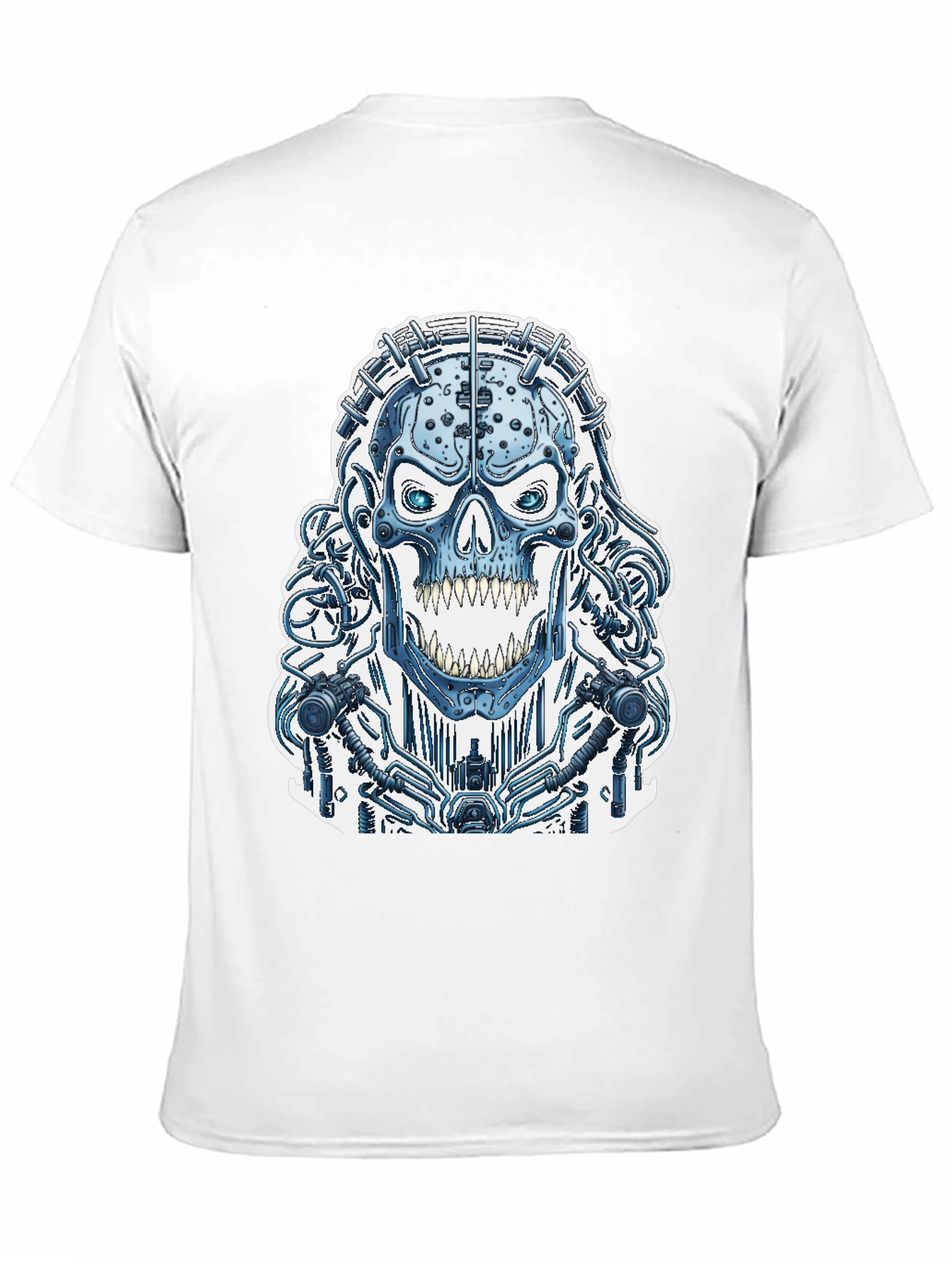 Black Cyberpunk Skull Graphic Tee - Black Cotton T-Shirt view 11
