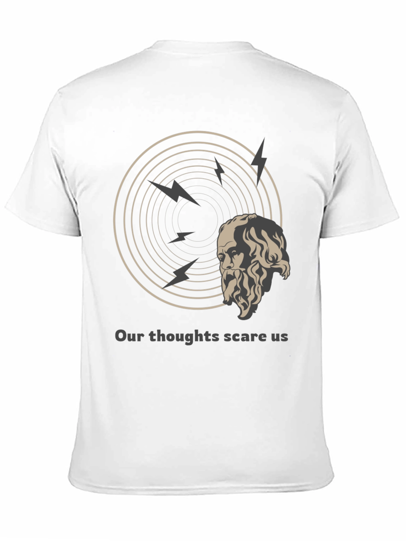 Black Philosophical T-Shirt: Our Thoughts Scare Us Tee view 11