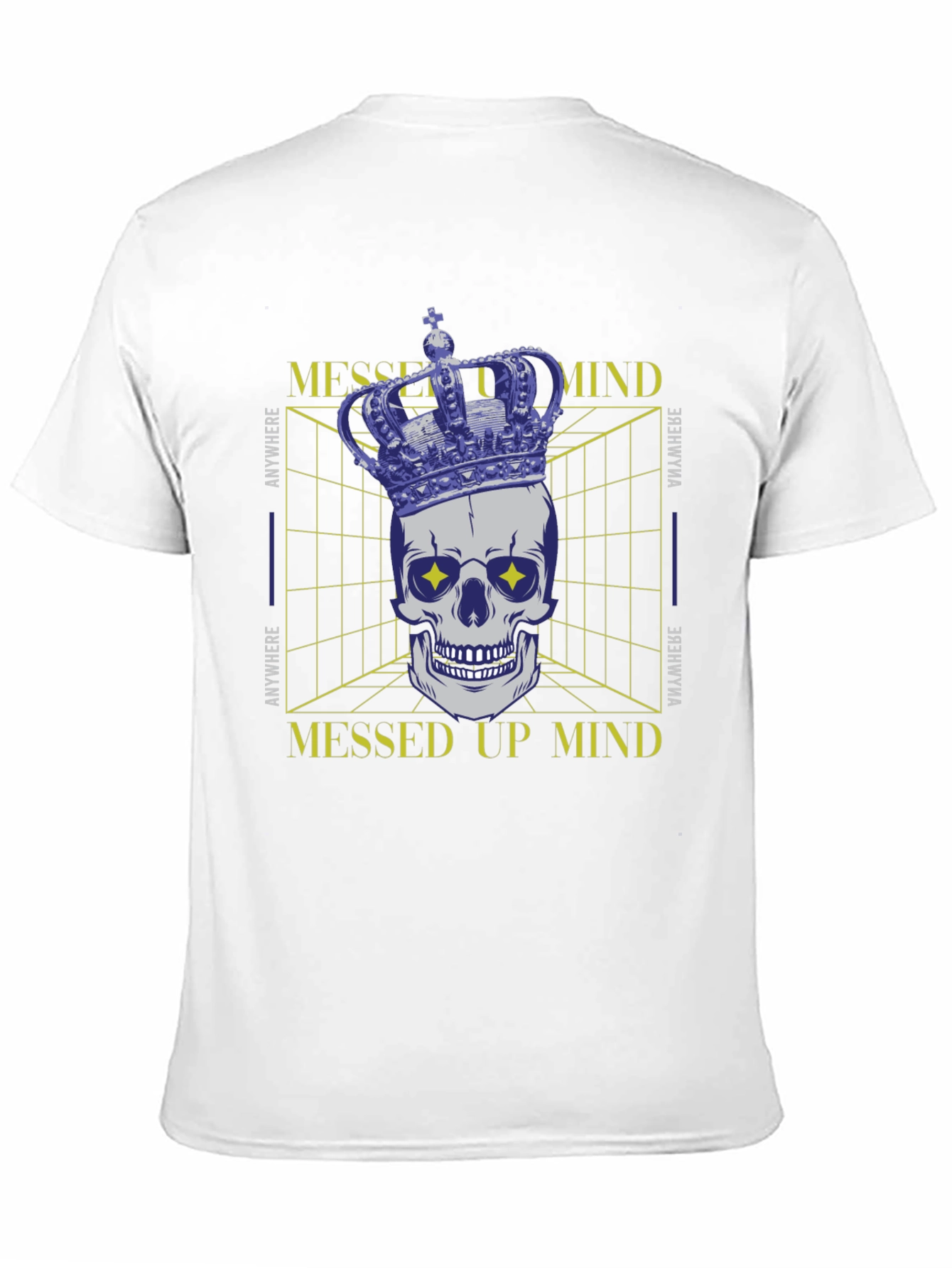 Black Messed Up Mind Graphic T-Shirt - Crown Skull Design view 11