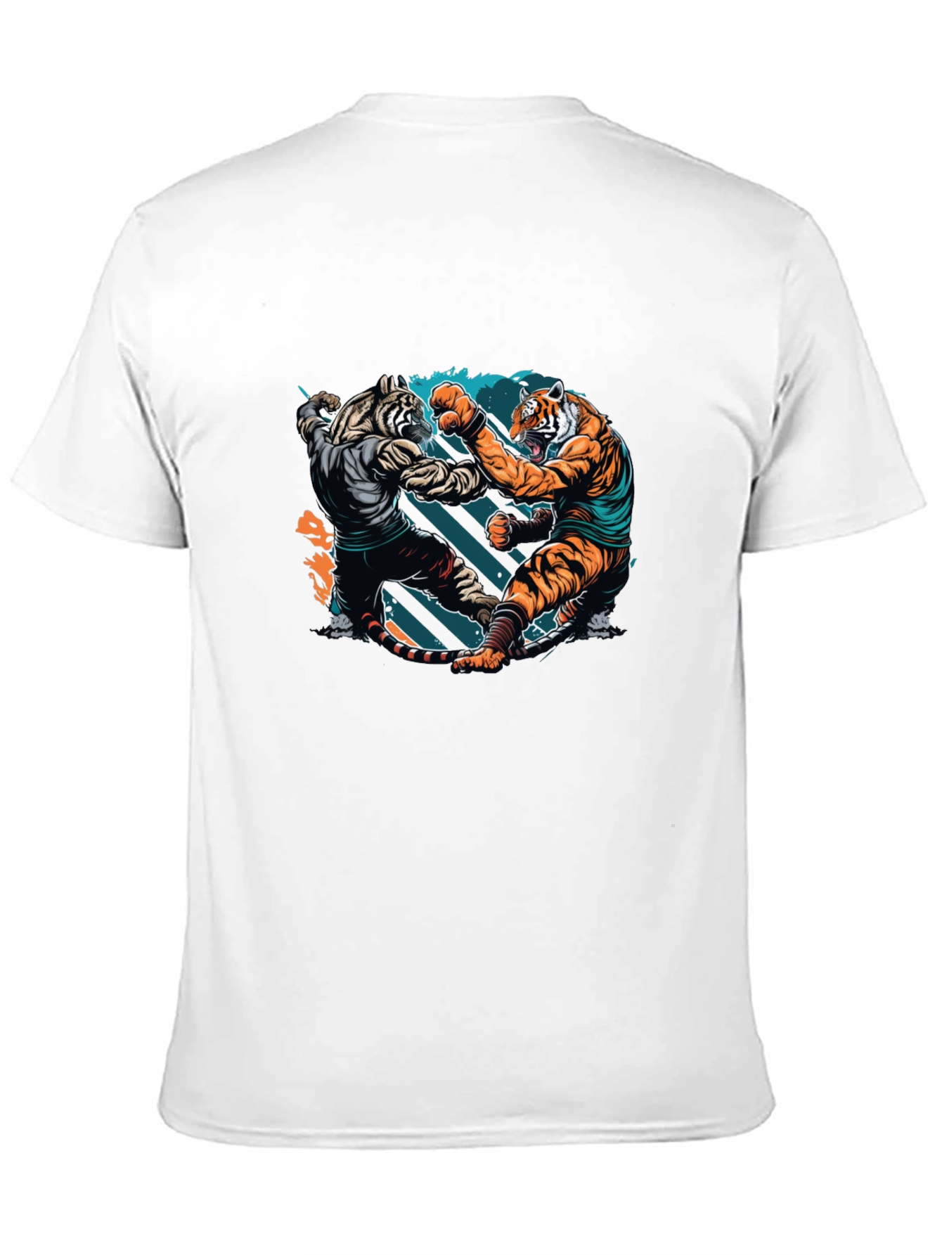 Black Tiger Fight Graphic Print Black T-Shirt view 11
