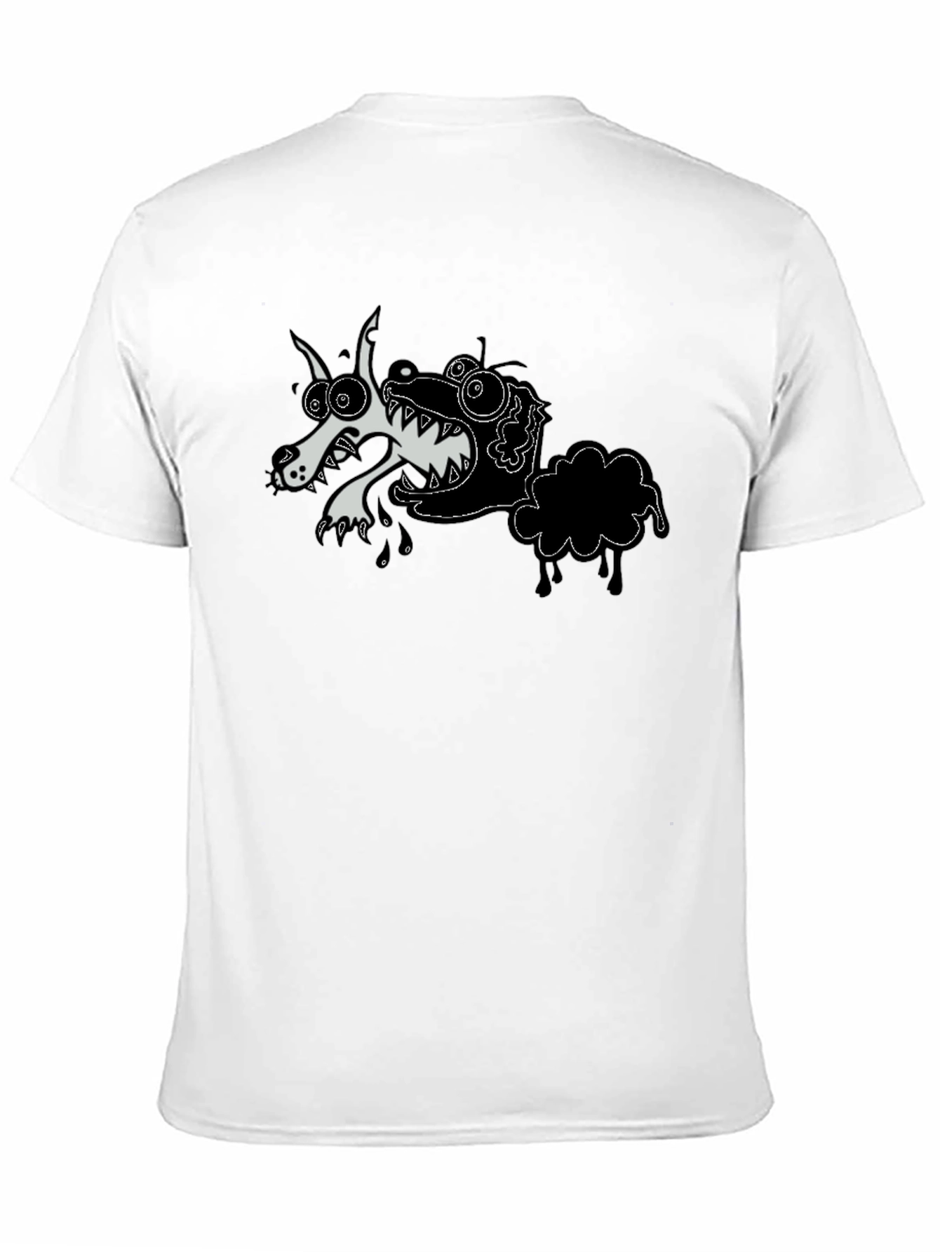 Black Cartoon Wolf & Sheep Black T-Shirt view 11