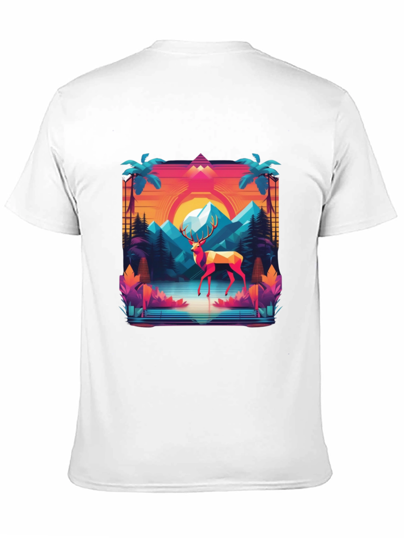 Black Retro Deer Graphic Tee - Synthwave Style view 11