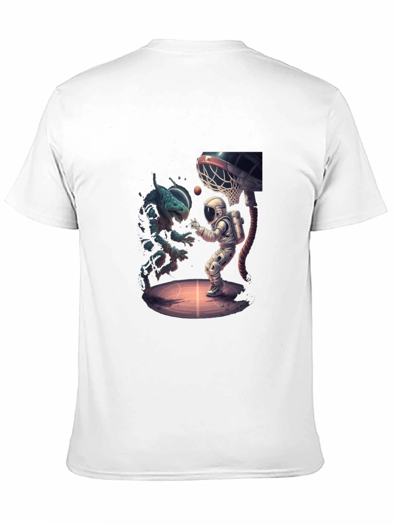 Black Cosmic Basketball T-Shirt - Alien vs Astronaut view 11