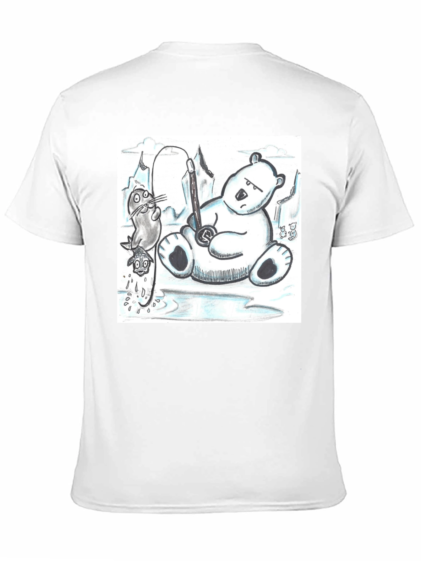 Black Cartoon Graphic Tee: Polar Bear Fishing view 11