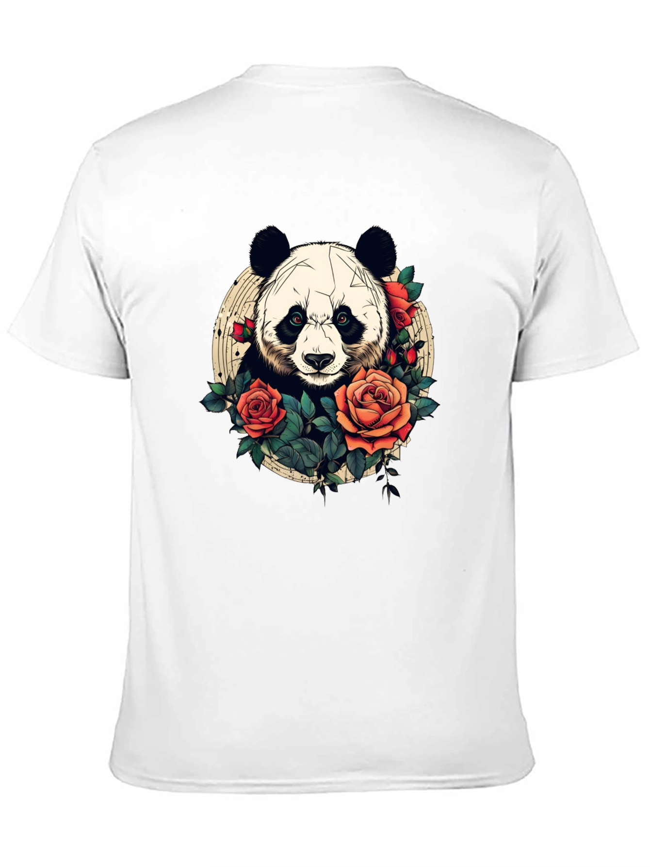 Black Panda Rose Graphic Tee - Black Crew Neck Casual T-Shirt view 11