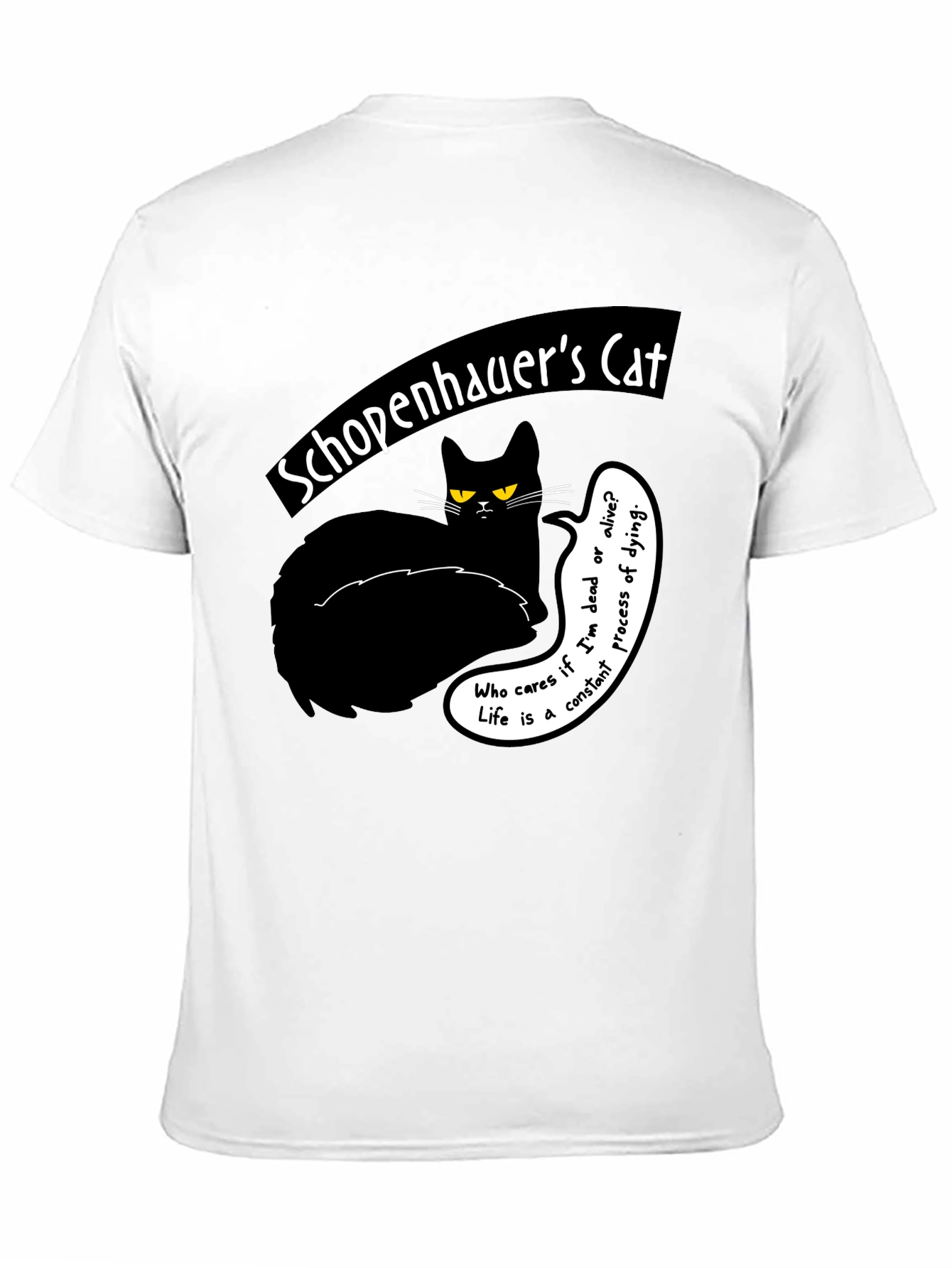 Black Schopenhauer's Cat Graphic Tee - Philosophical Humor T-Shirt view 11