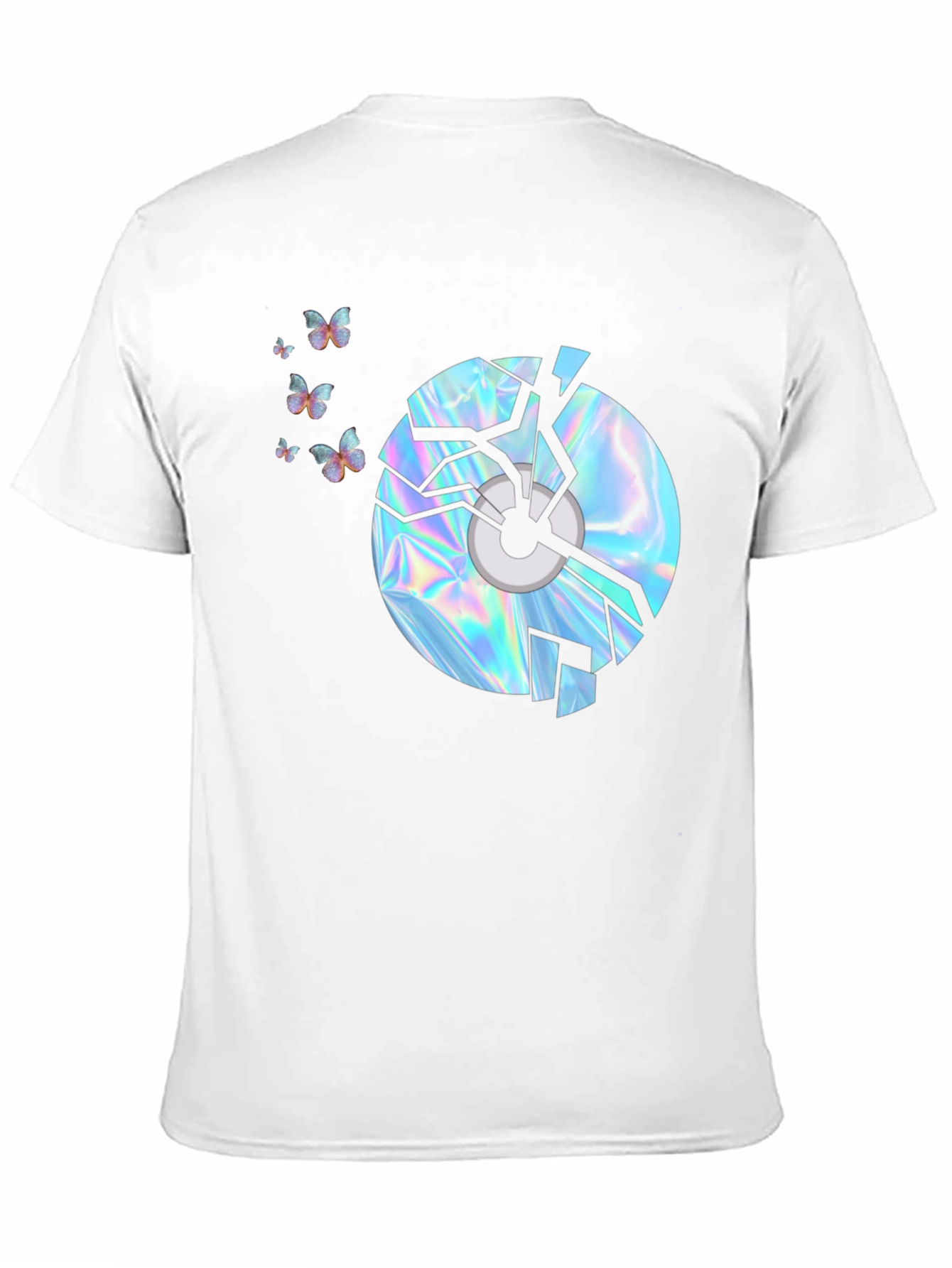 Black Broken CD Graphic Tee - Holographic Butterflies Design view 11