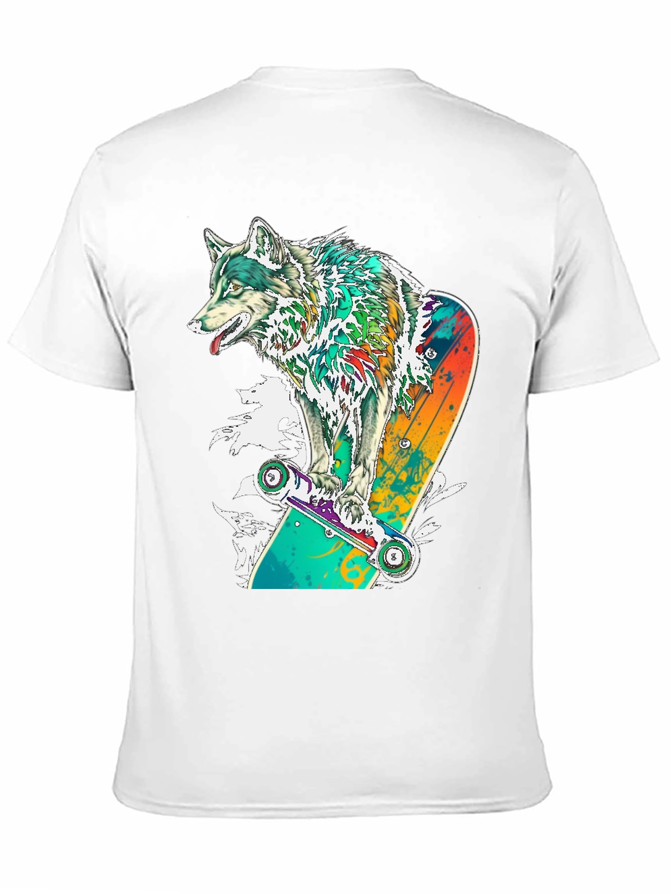 Black Wolf Skateboard Graphic T-Shirt - Cool Animal Tee view 11