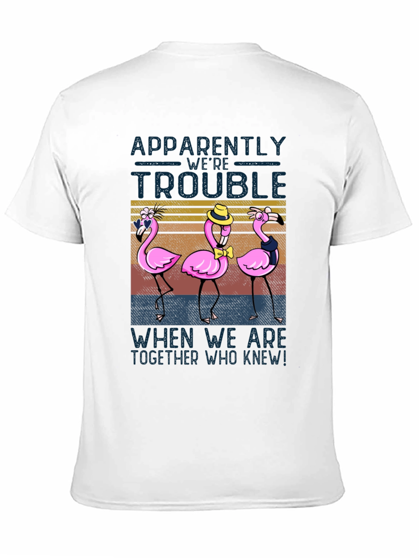 Black Funny Flamingo Trouble T-Shirt - Novelty Design view 11