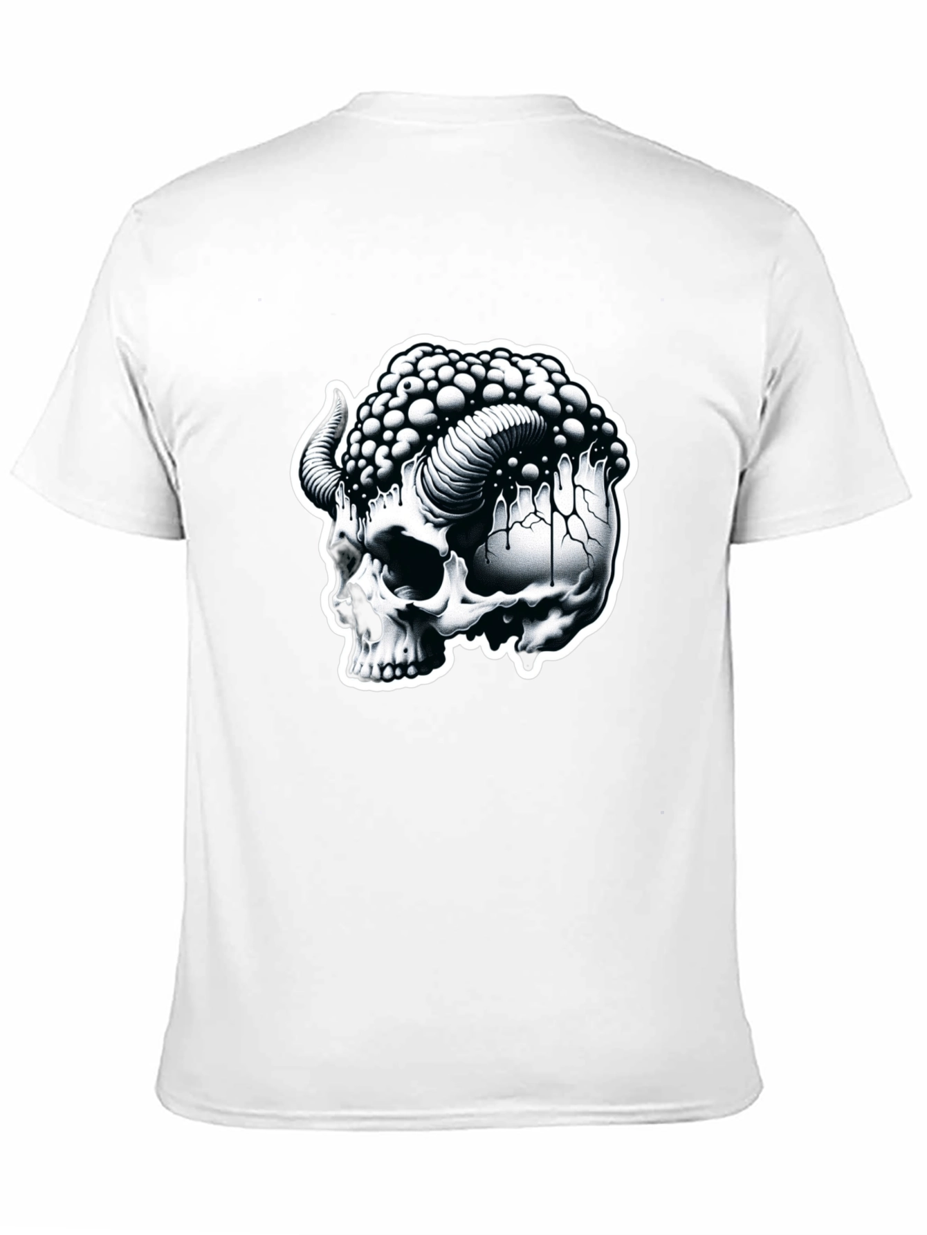 Black Skull & Horns Graphic Tee - Mens Black Cotton T-Shirt view 11