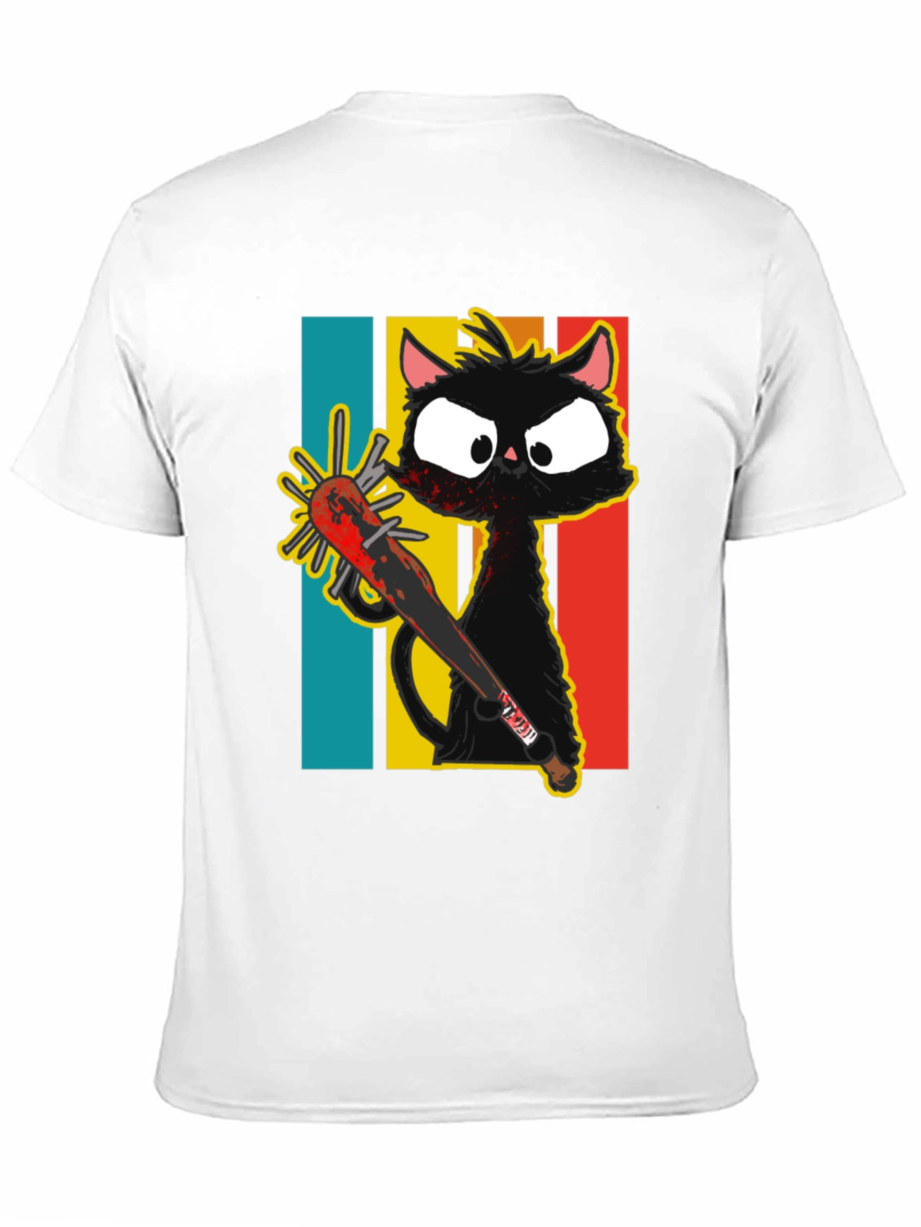 Black Crazy Cat Baseball Bat Graphic T-Shirt view 11