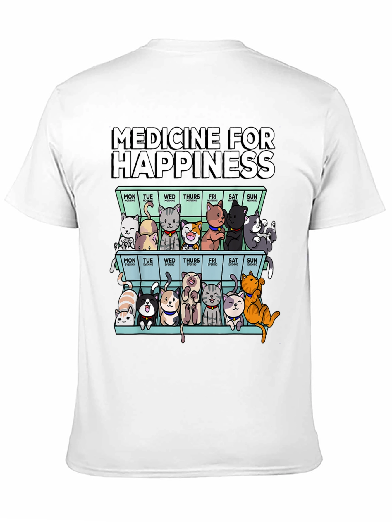 Black Medicine for Happiness Cat Pill Box Black T-Shirt view 11