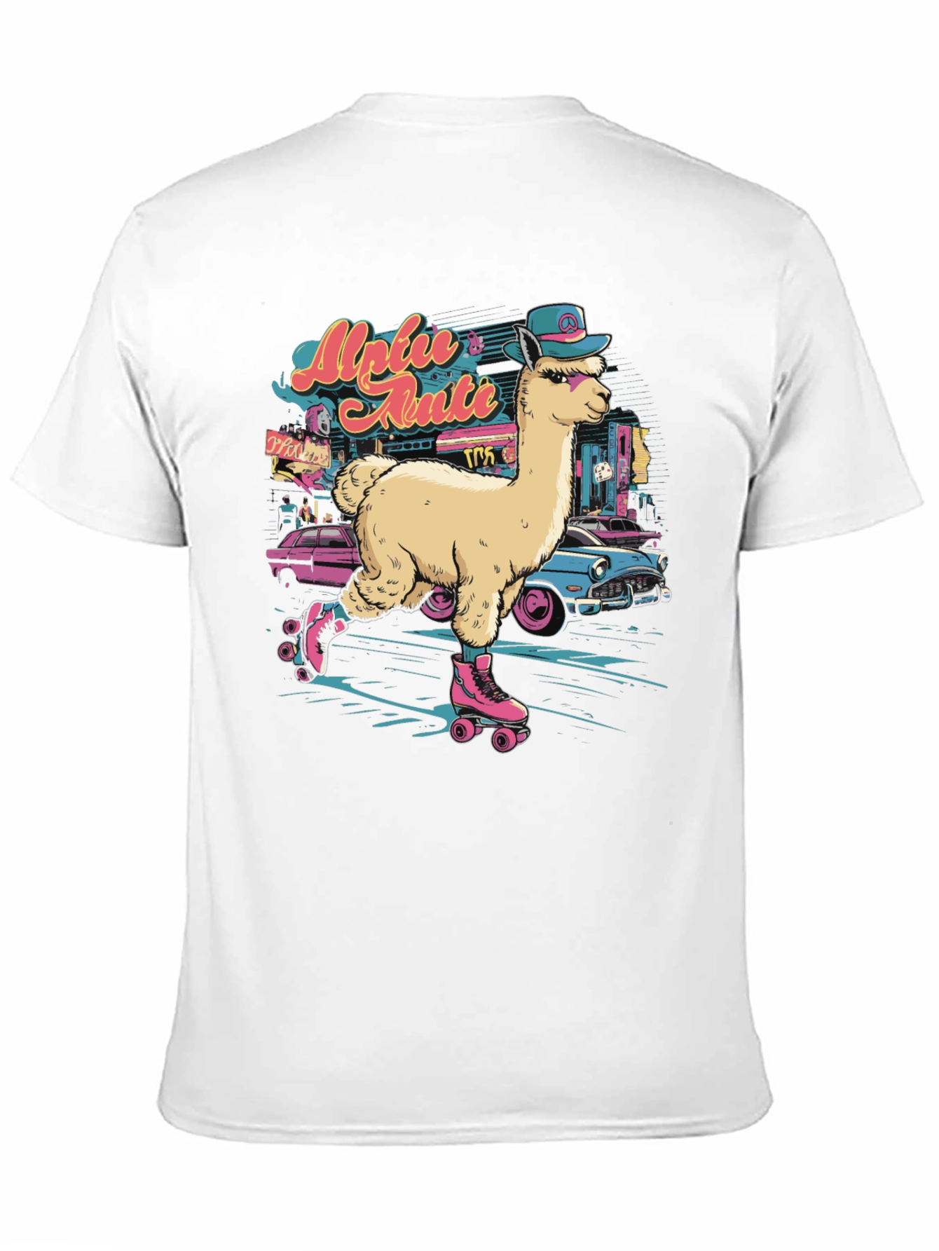 Black Retro Roller Skating Alpaca T-Shirt view 11